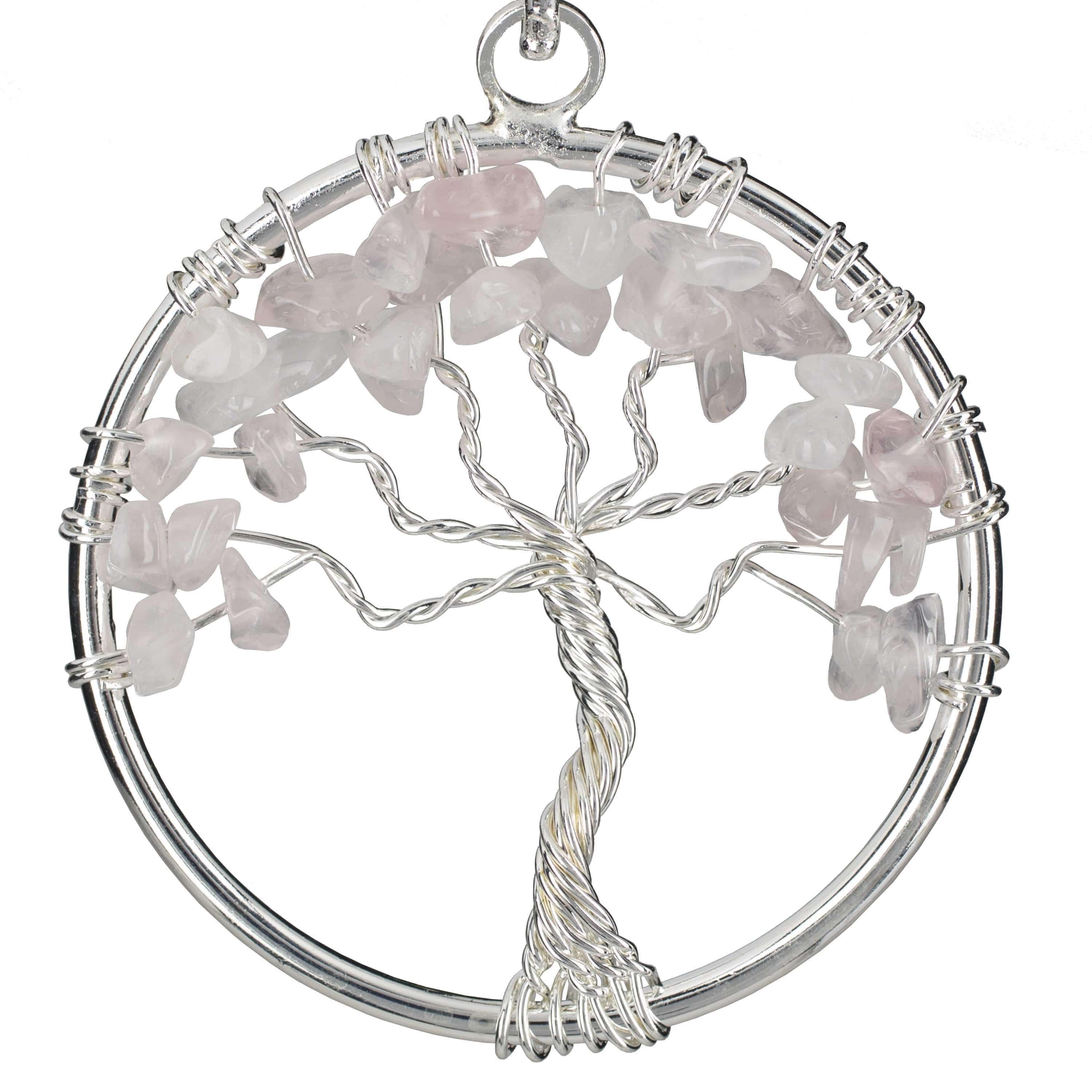 Kalifano Crystal Jewelry Rose Quartz Chakra Gemstone Tree of Life Necklace & Stainless Steel Chain CJCN20-RQ