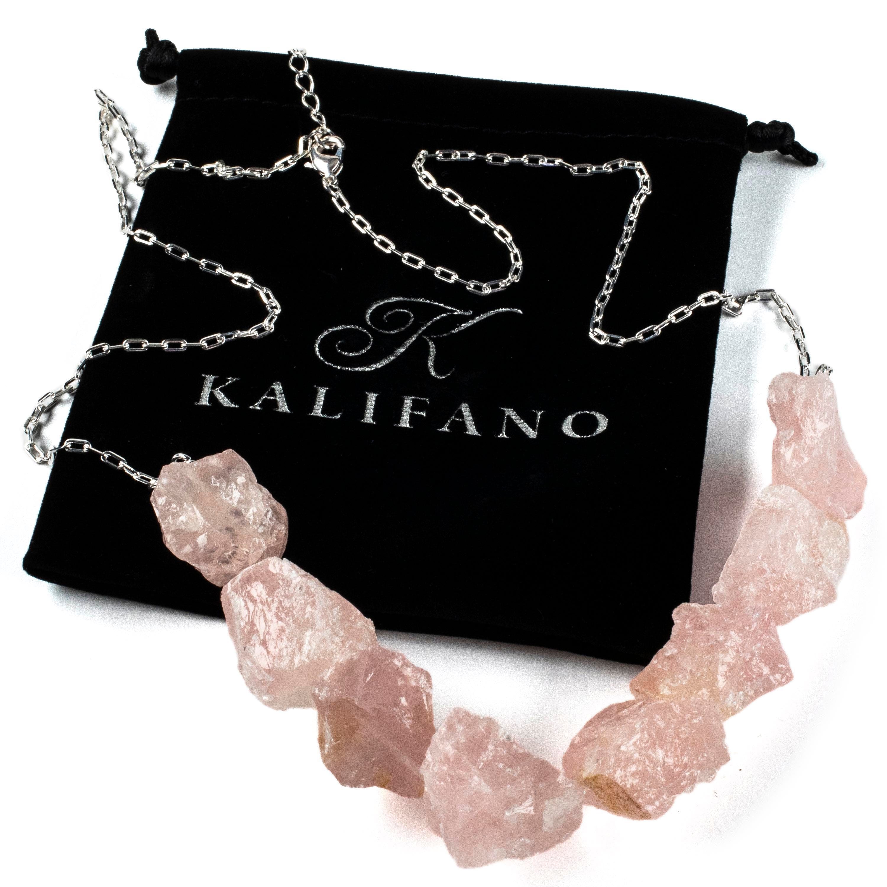 Kalifano Crystal Jewelry Rough Rose Quartz Necklace CJN-2046-RQ