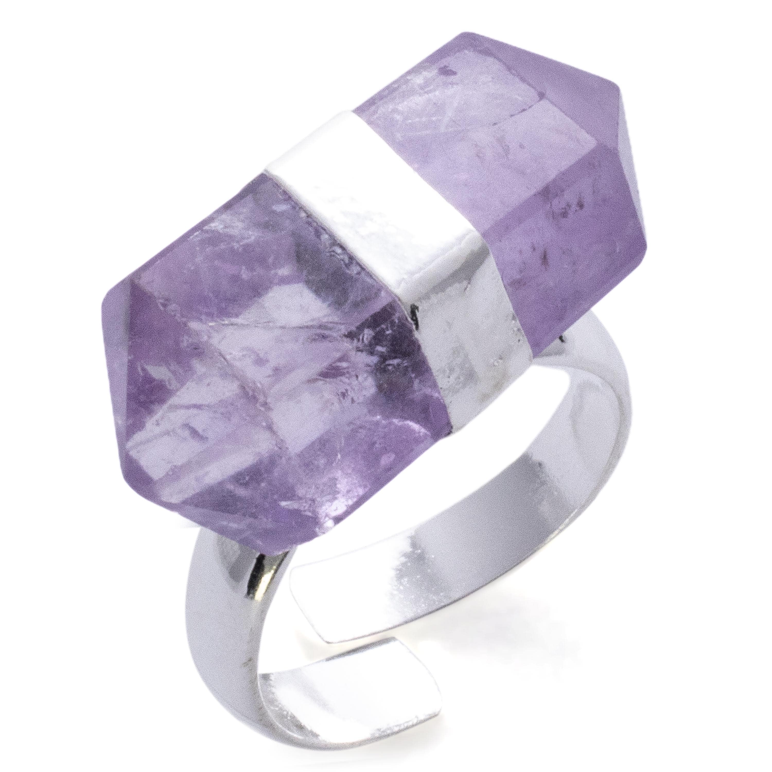 Kalifano Crystal Jewelry Silver Plated Amethyst Adjustable Ring CJR-MJS-AM