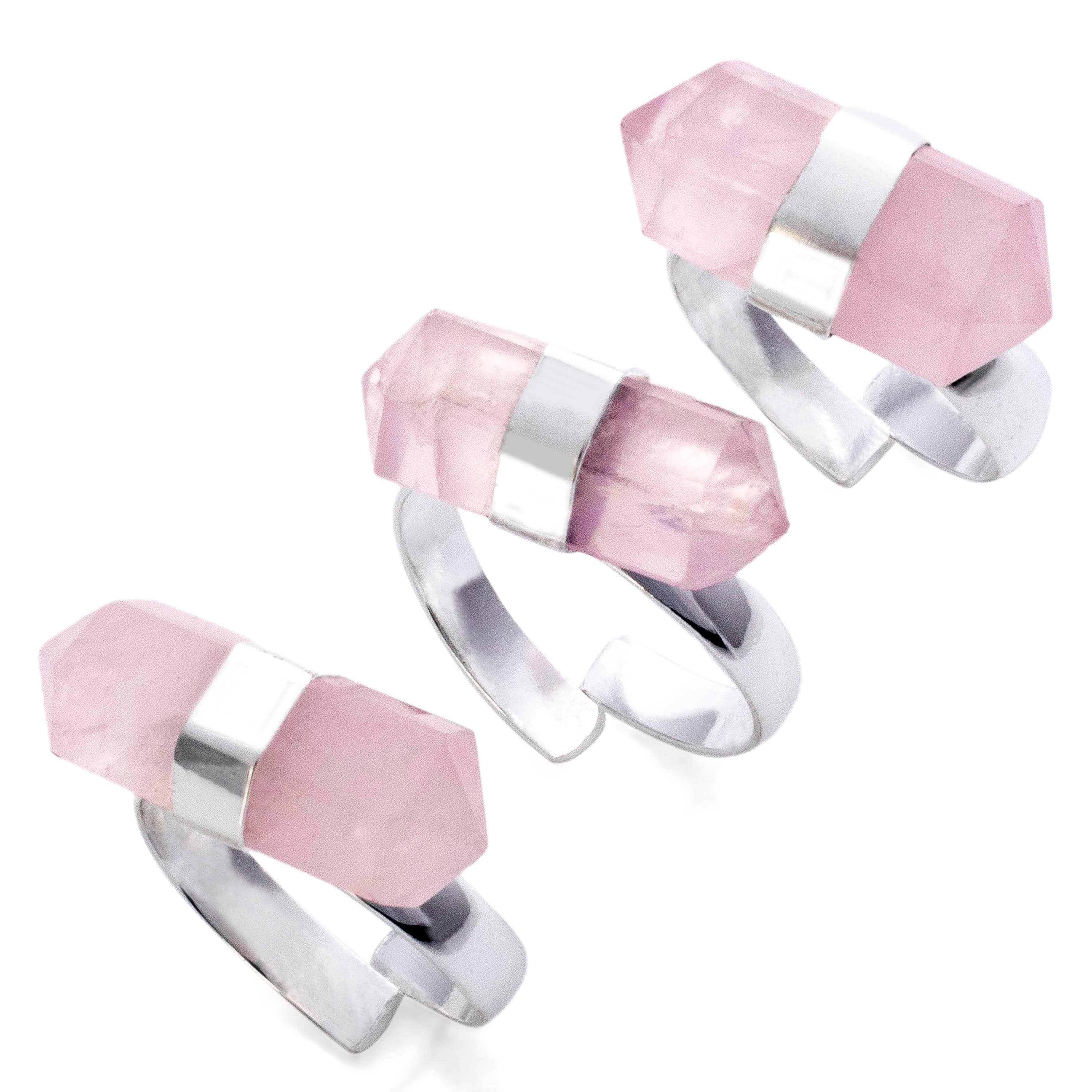 Kalifano Crystal Jewelry Silver Plated Rose Quartz Adjustable Ring CJR-MJS-RQ