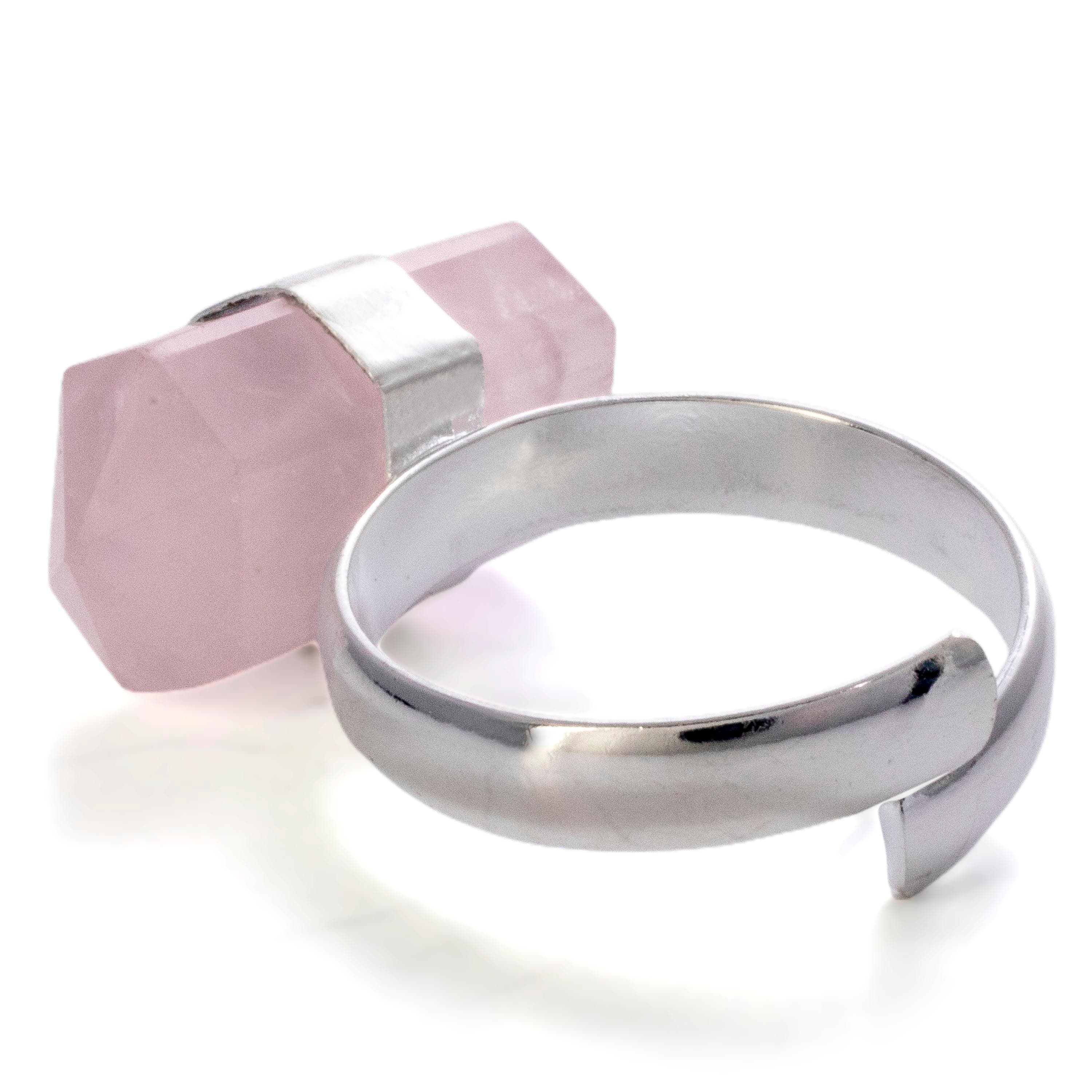 Kalifano Crystal Jewelry Silver Plated Rose Quartz Adjustable Ring CJR-MJS-RQ