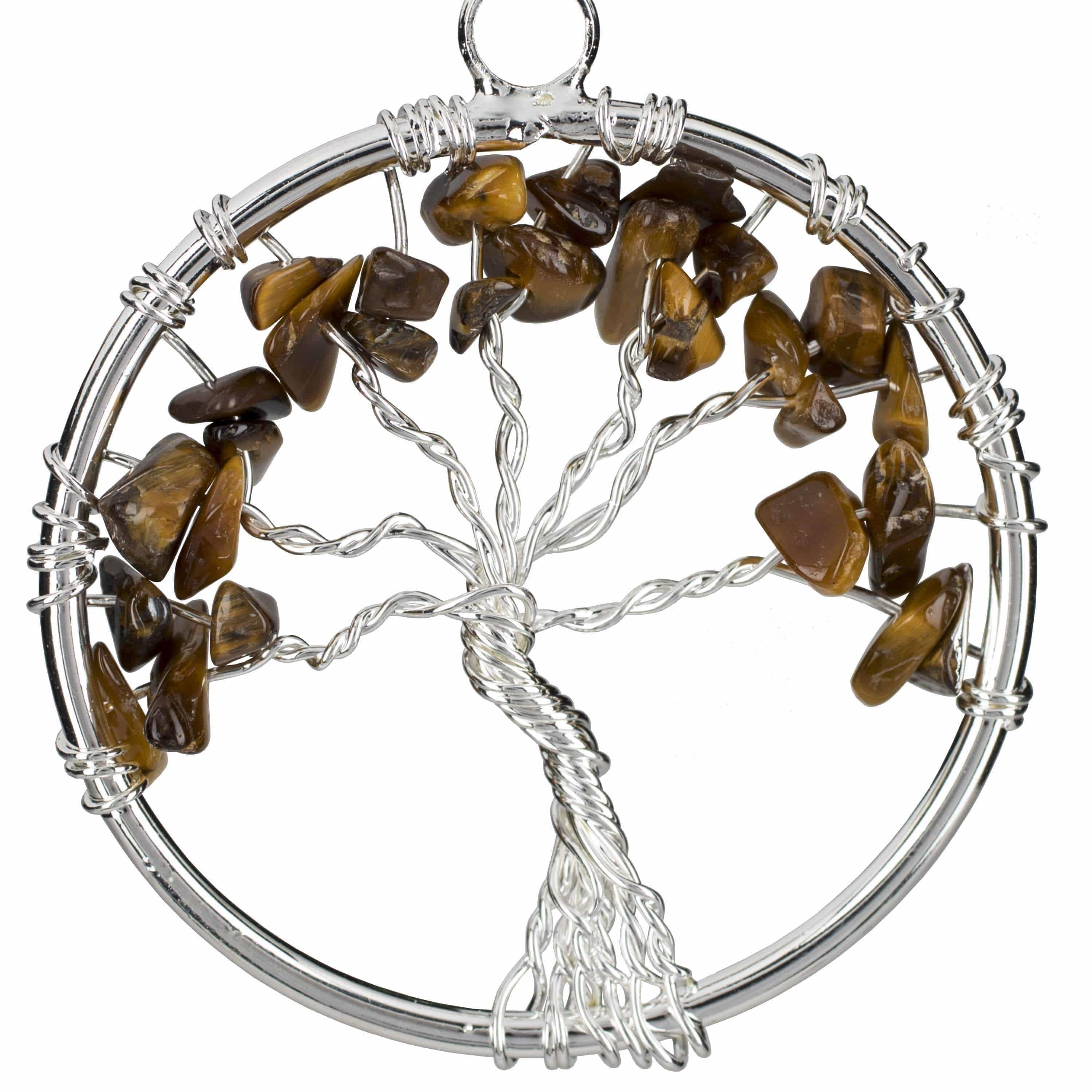 Kalifano Crystal Jewelry Tiger Eye Chakra Gemstone Tree of Life Necklace & Stainless Steel Chain CJCN20-TE