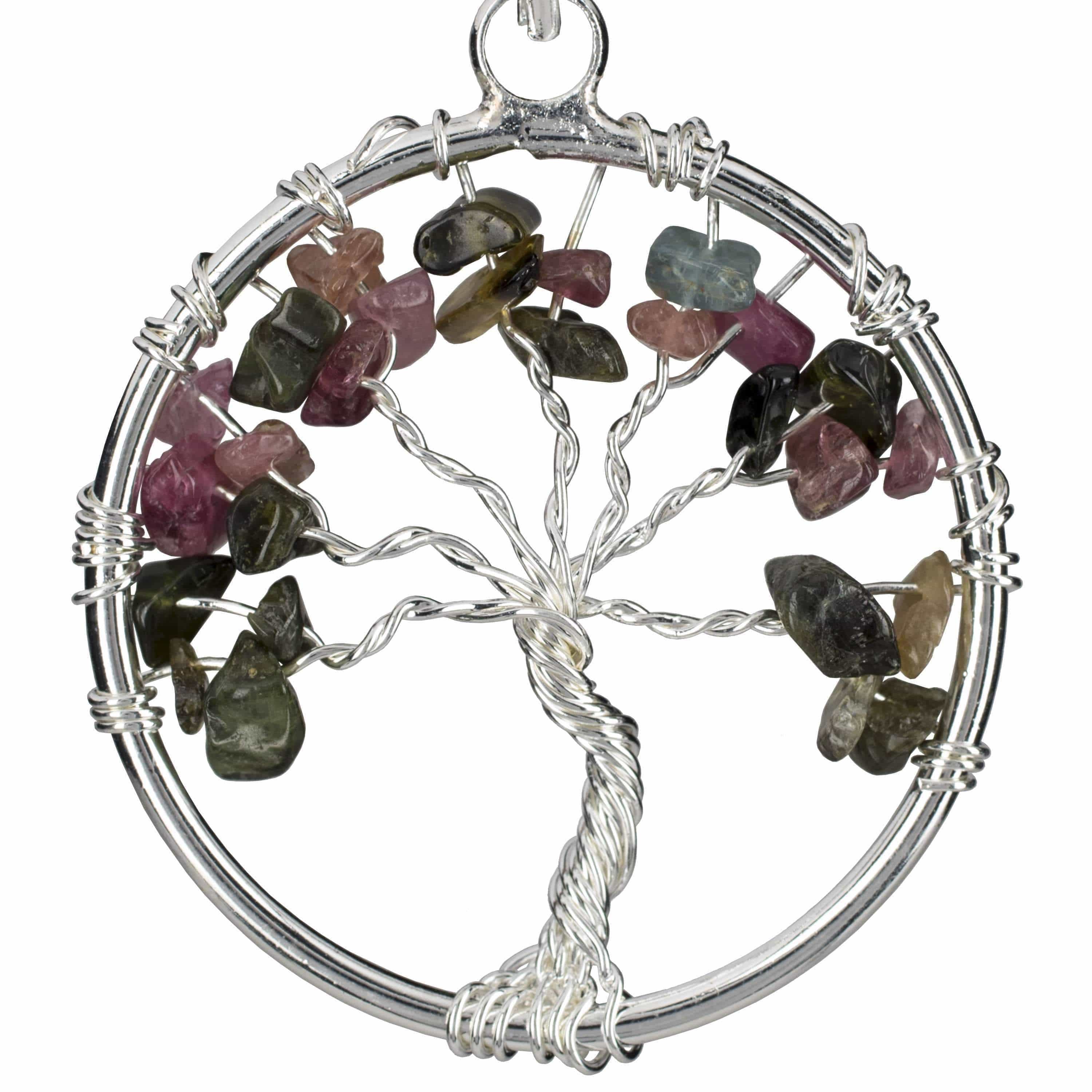 Kalifano Crystal Jewelry Tourmaline Chakra Gemstone Tree of Life Necklace & Stainless Steel Chain CJCN20-TR