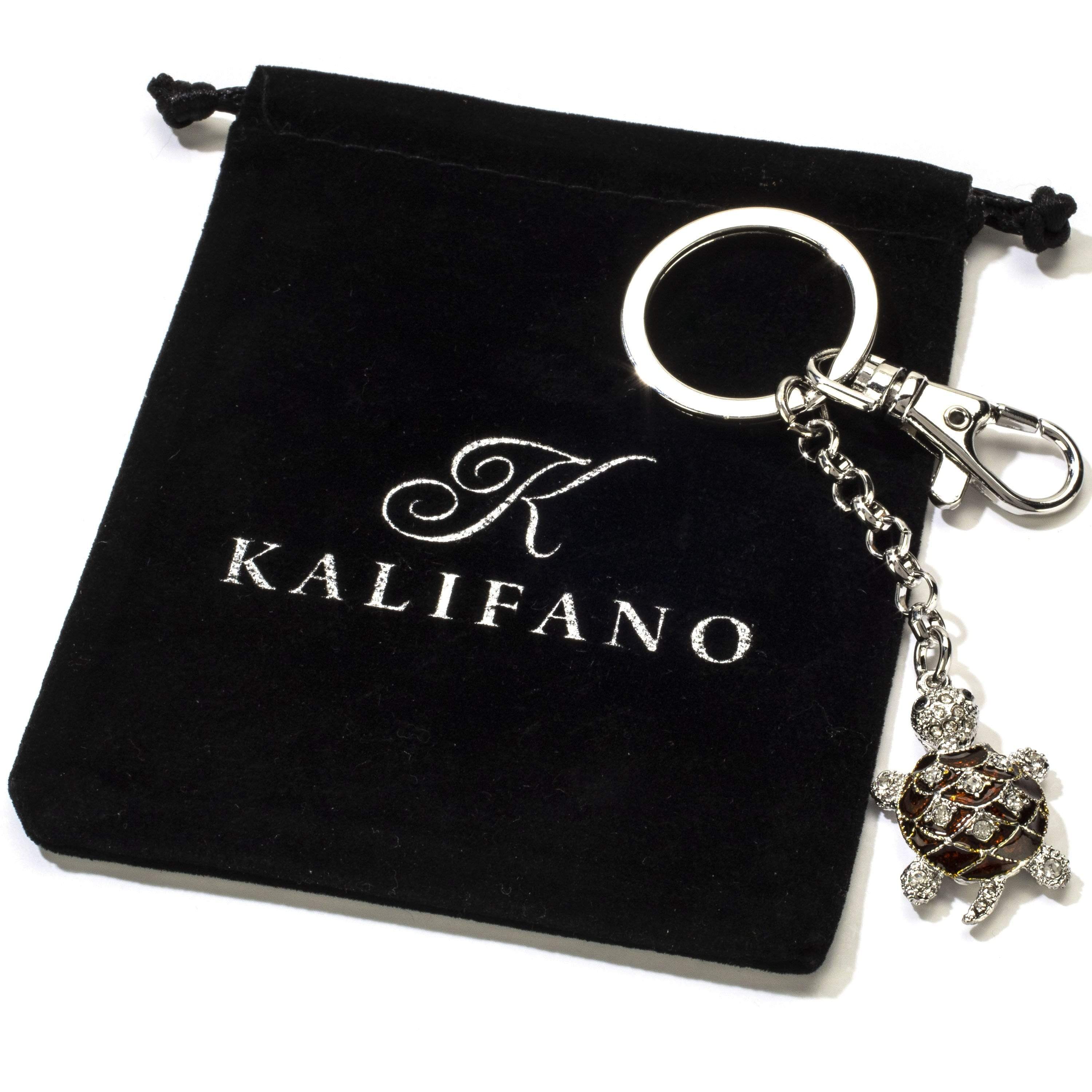 Kalifano Crystal Keychains Brown Turtle Keychain made with Swarovski Crystals SKC-107