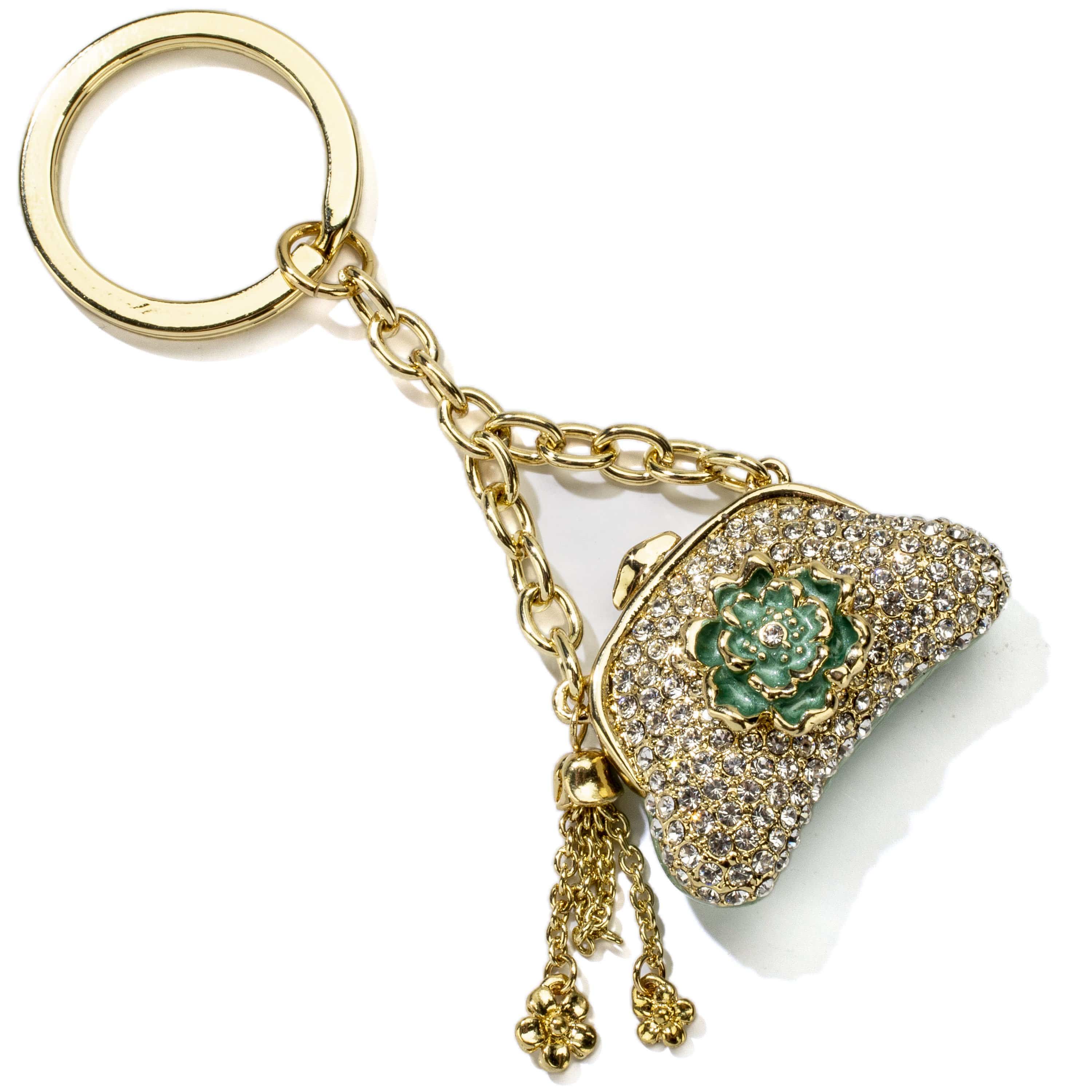 Kalifano Crystal Keychains Gold Purse Keychain made with Swarovski Crystals SKC-074