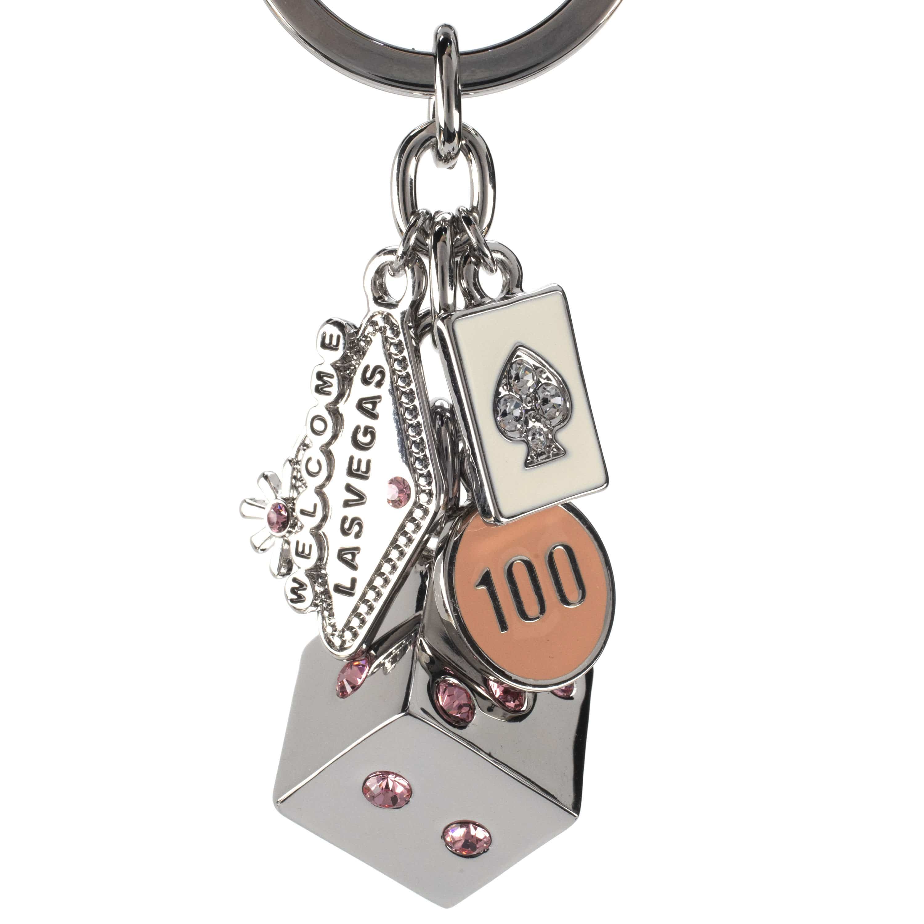 Kalifano Crystal Keychains Las Vegas Welcome Sign Dice Pink Keychain made with Swarovski Crystals SKC-188