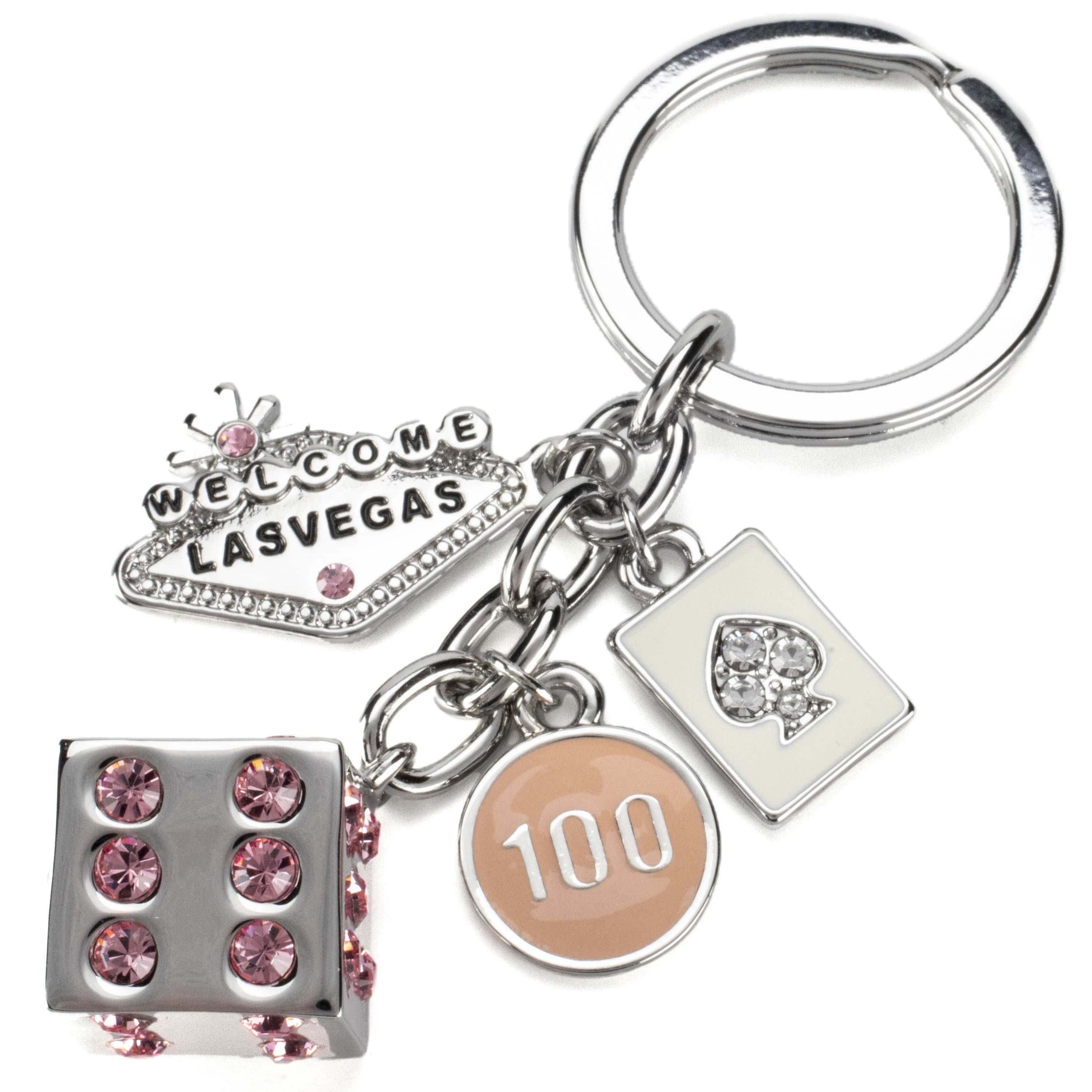 Kalifano Crystal Keychains Las Vegas Welcome Sign Dice Pink Keychain made with Swarovski Crystals SKC-188