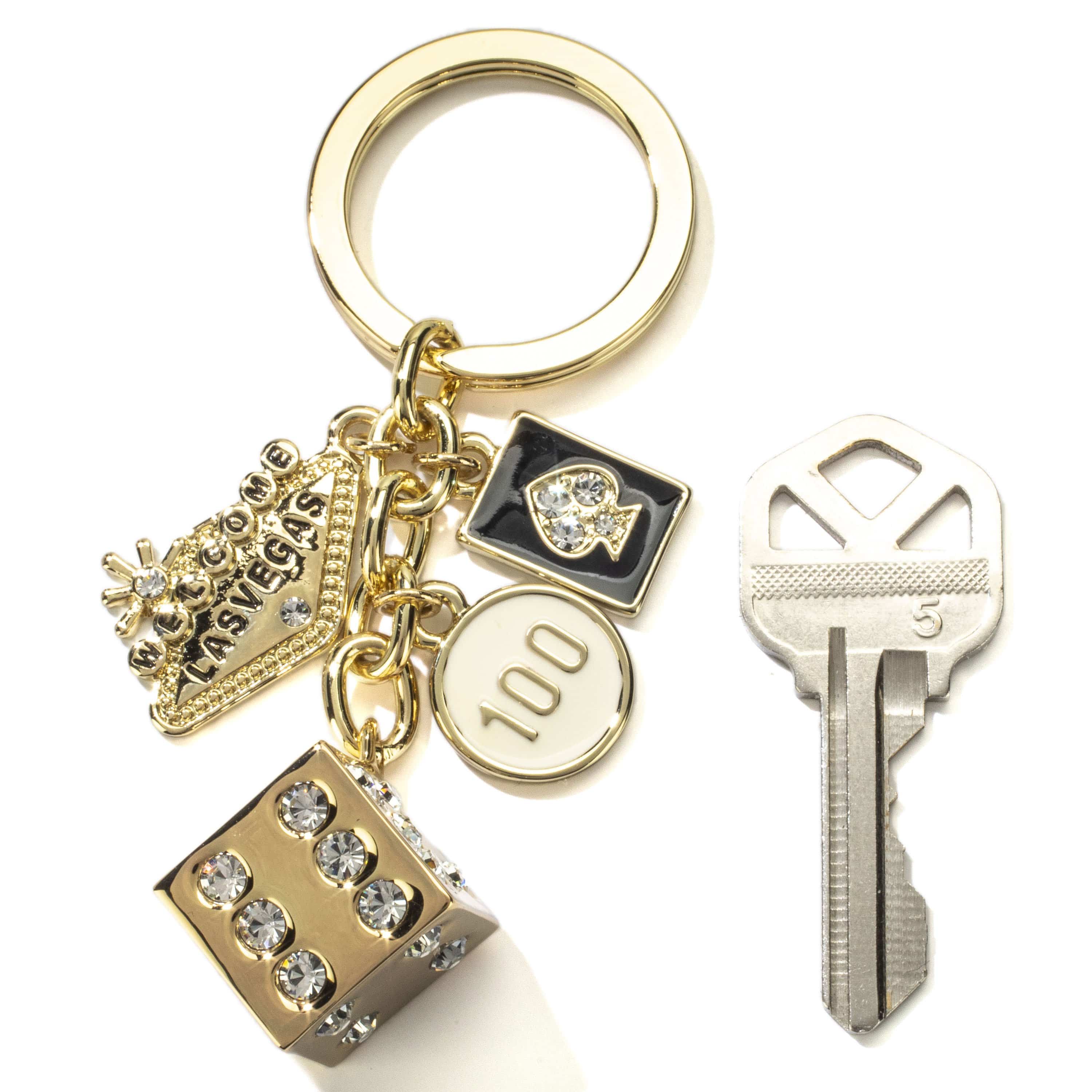 Kalifano Crystal Keychains Las Vegas Welcome Sign Gold Dice Clear Keychain made with Swarovski Crysstals SKC-187