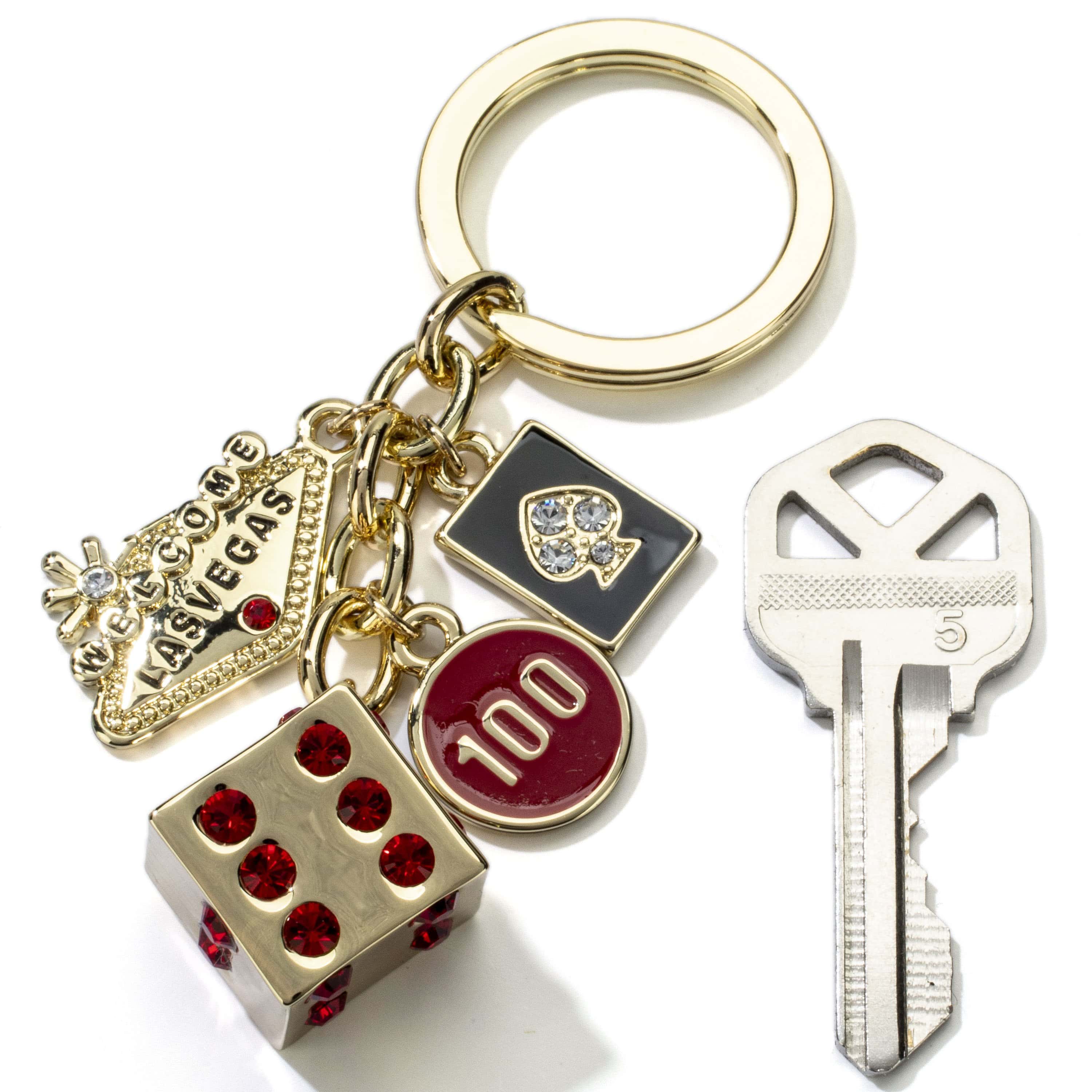 Kalifano Crystal Keychains Las Vegas Welcome Sign Gold Dice Keychain made with Swarovski Crystals SKC-184