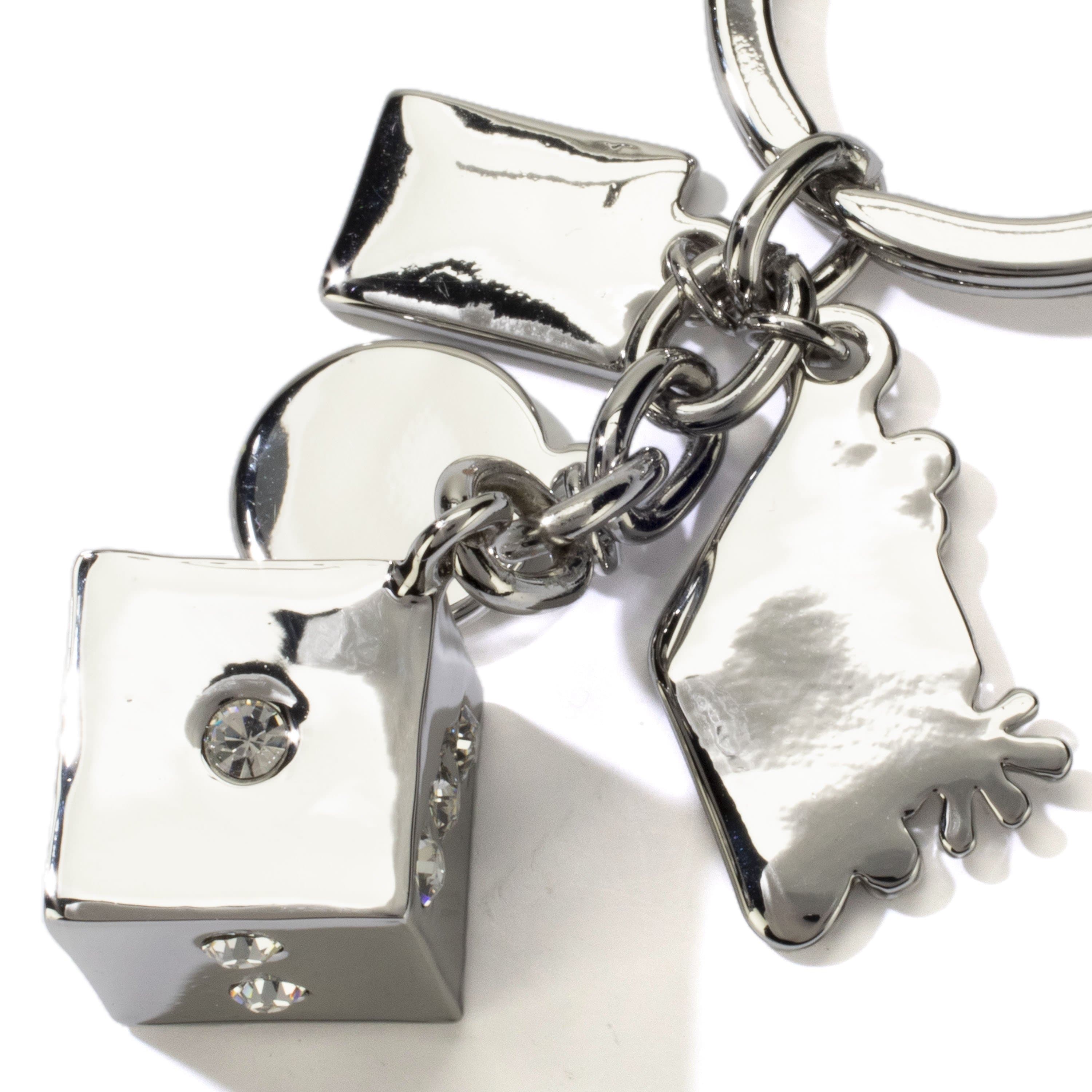 Kalifano Crystal Keychains Las Vegas Welcome Sign Silver Dice Keychain made with Clear Swarovski Crystals SKC-186