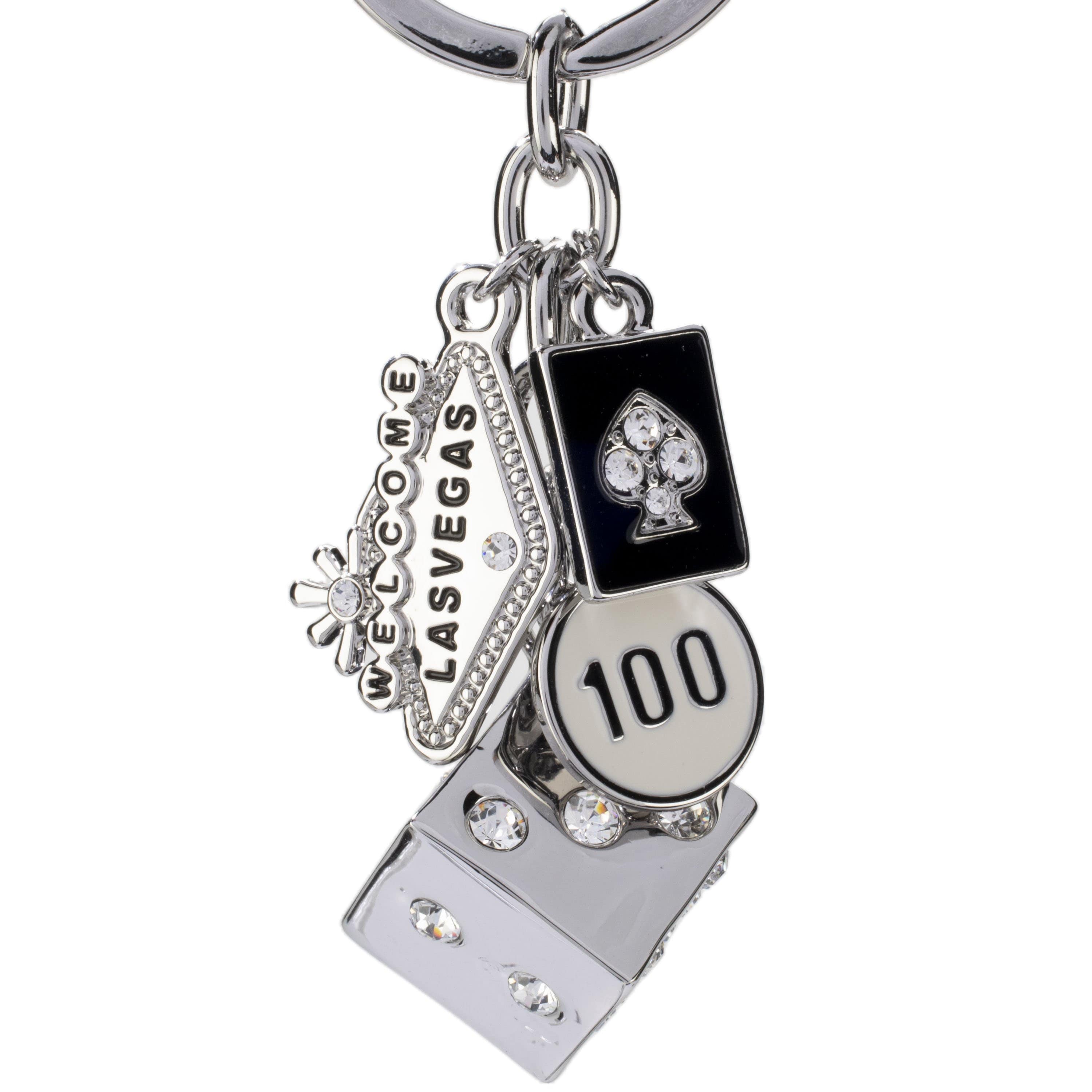 Kalifano Crystal Keychains Las Vegas Welcome Sign Silver Dice Keychain made with Clear Swarovski Crystals SKC-186