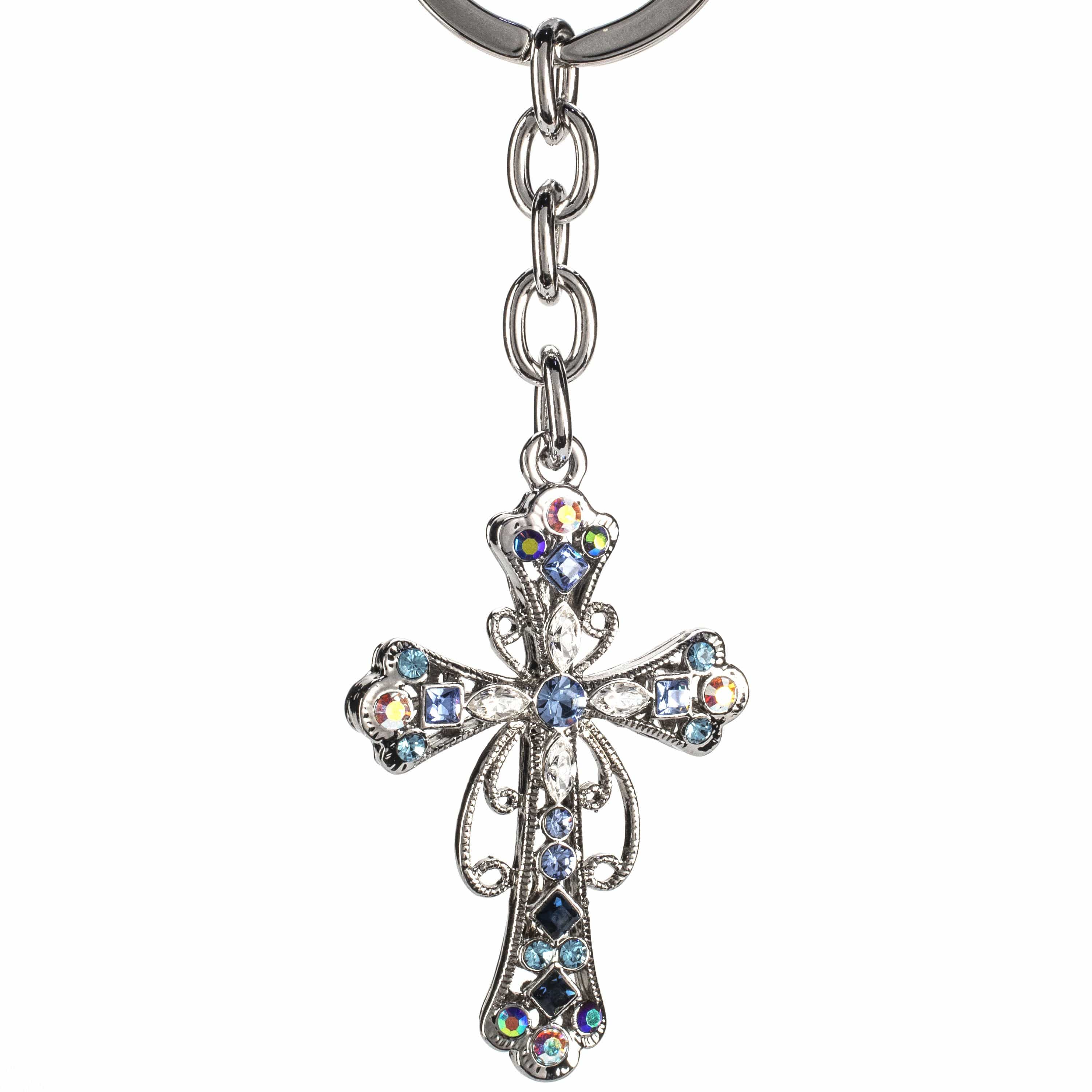 Kalifano Crystal Keychains Sapphire Cross Keychain made with Swarovski Crystals SKC-085