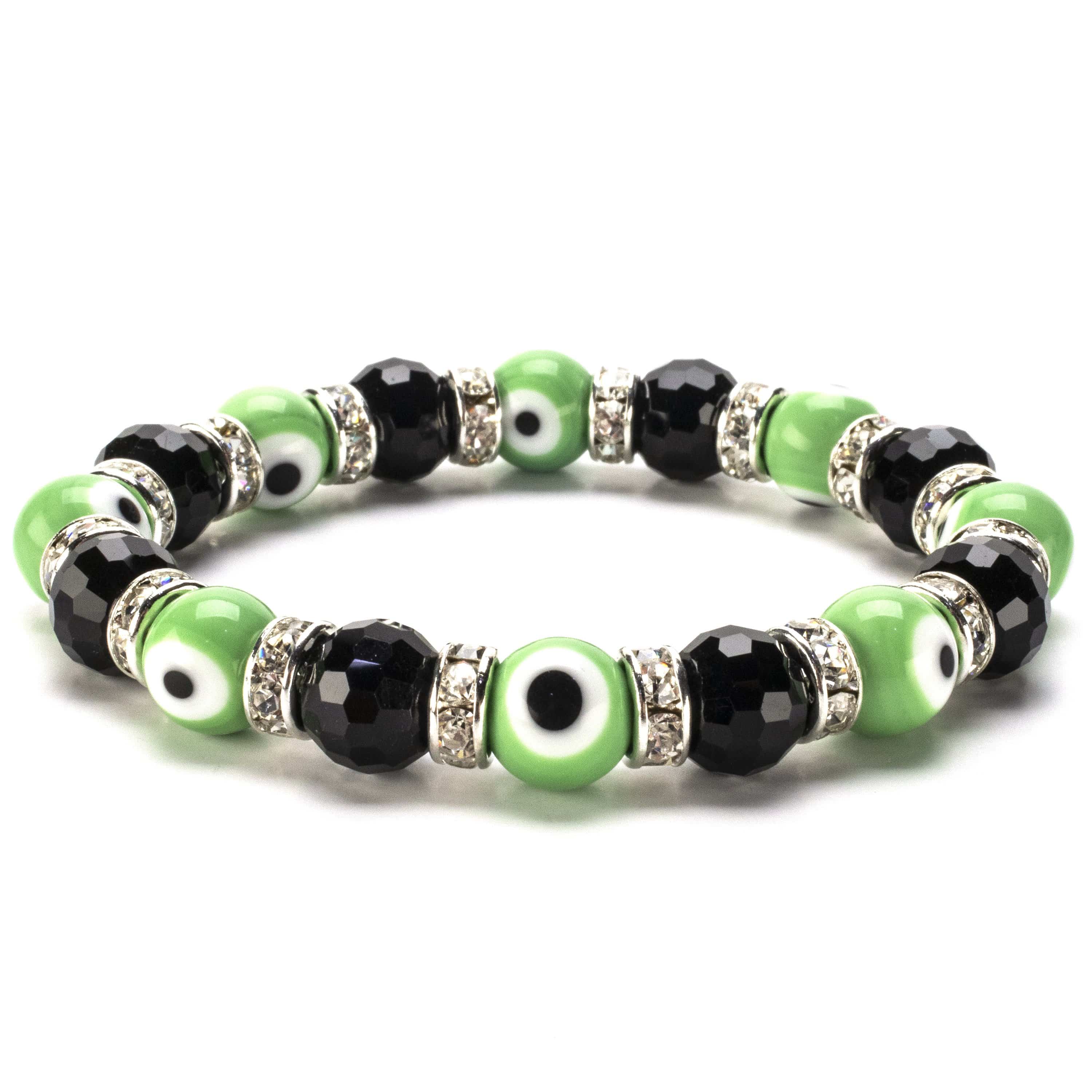 Kalifano Evil Eye Jewelry Black & Lime Evil Eye Glass Bracelet with Cubic Zirconia Crystals BLUE-BEE-15