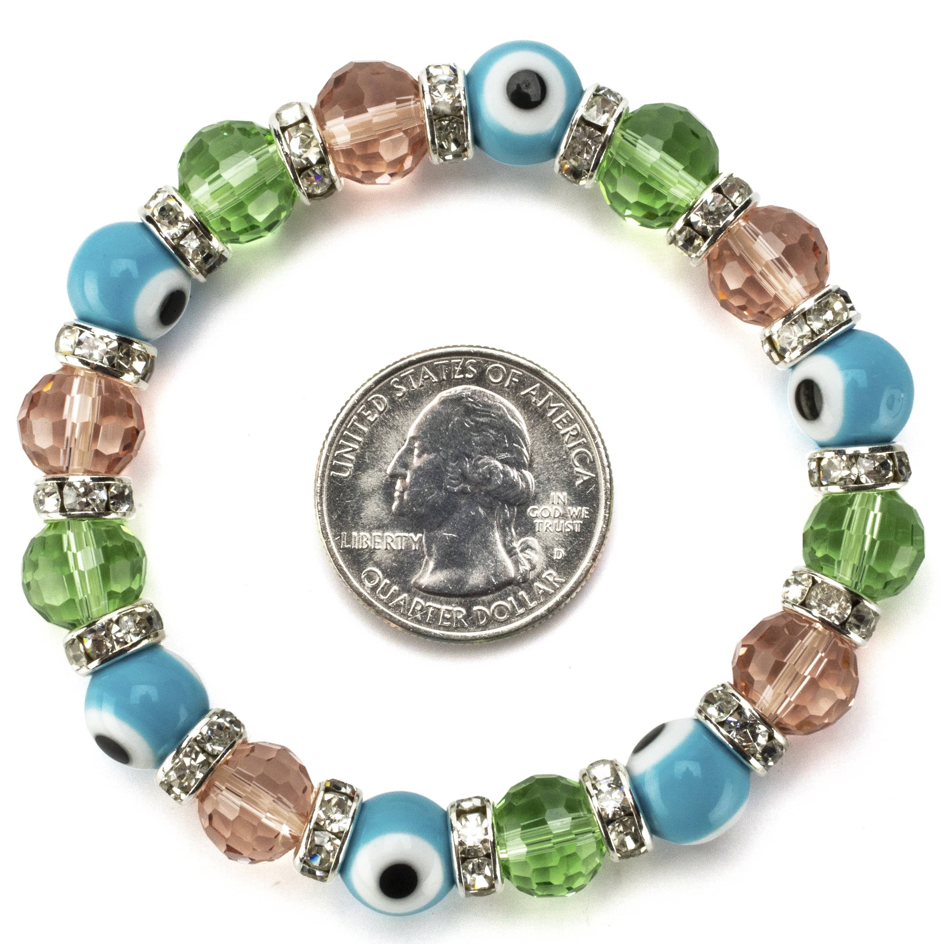 Kalifano Evil Eye Jewelry Multicolor Evil Eye Glass Bracelet with Cubic Zirconia Crystals BLUE-BEE-10