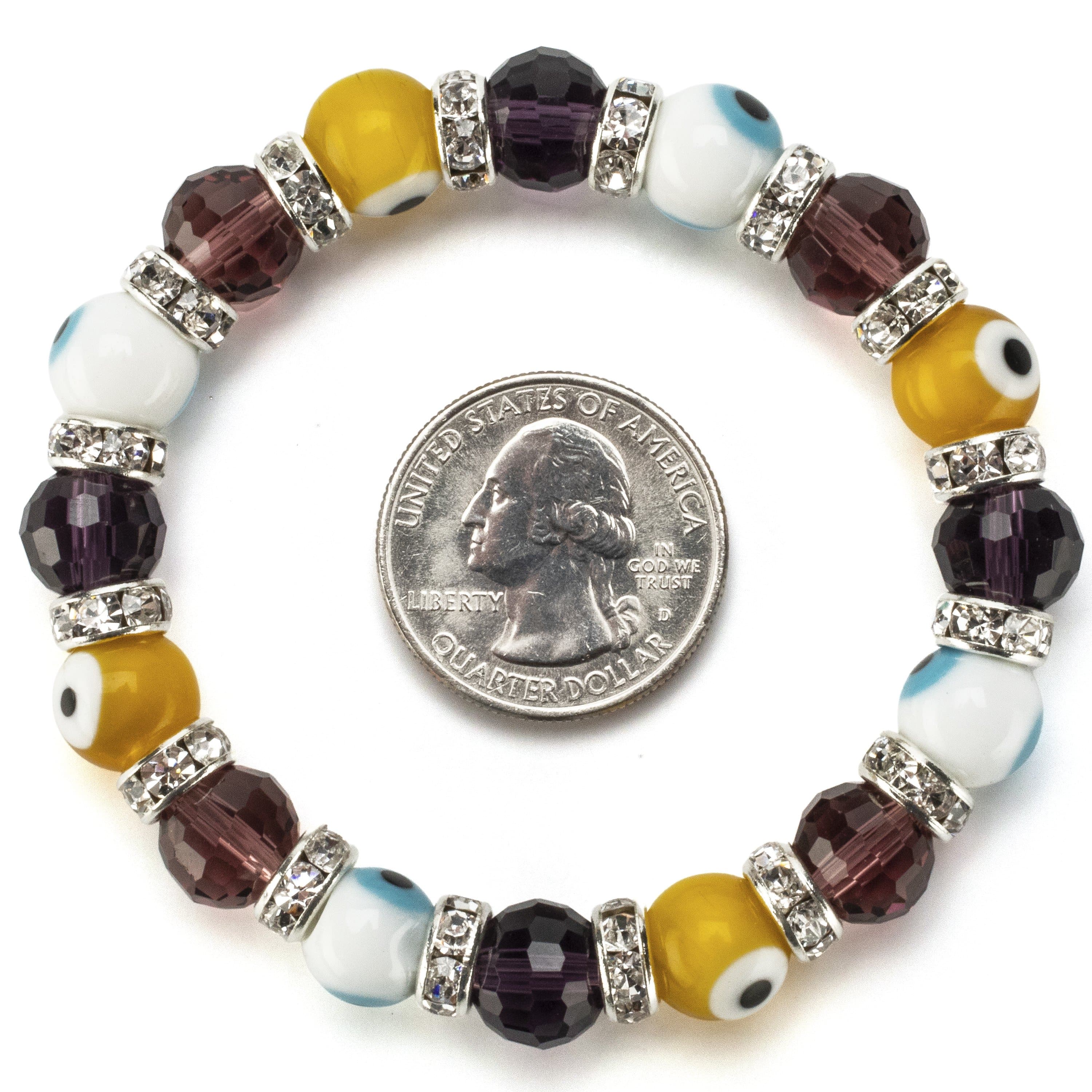 Kalifano Evil Eye Jewelry Multicolor Evil Eye Glass Bracelet with Cubic Zirconia Crystals BLUE-BEE-14