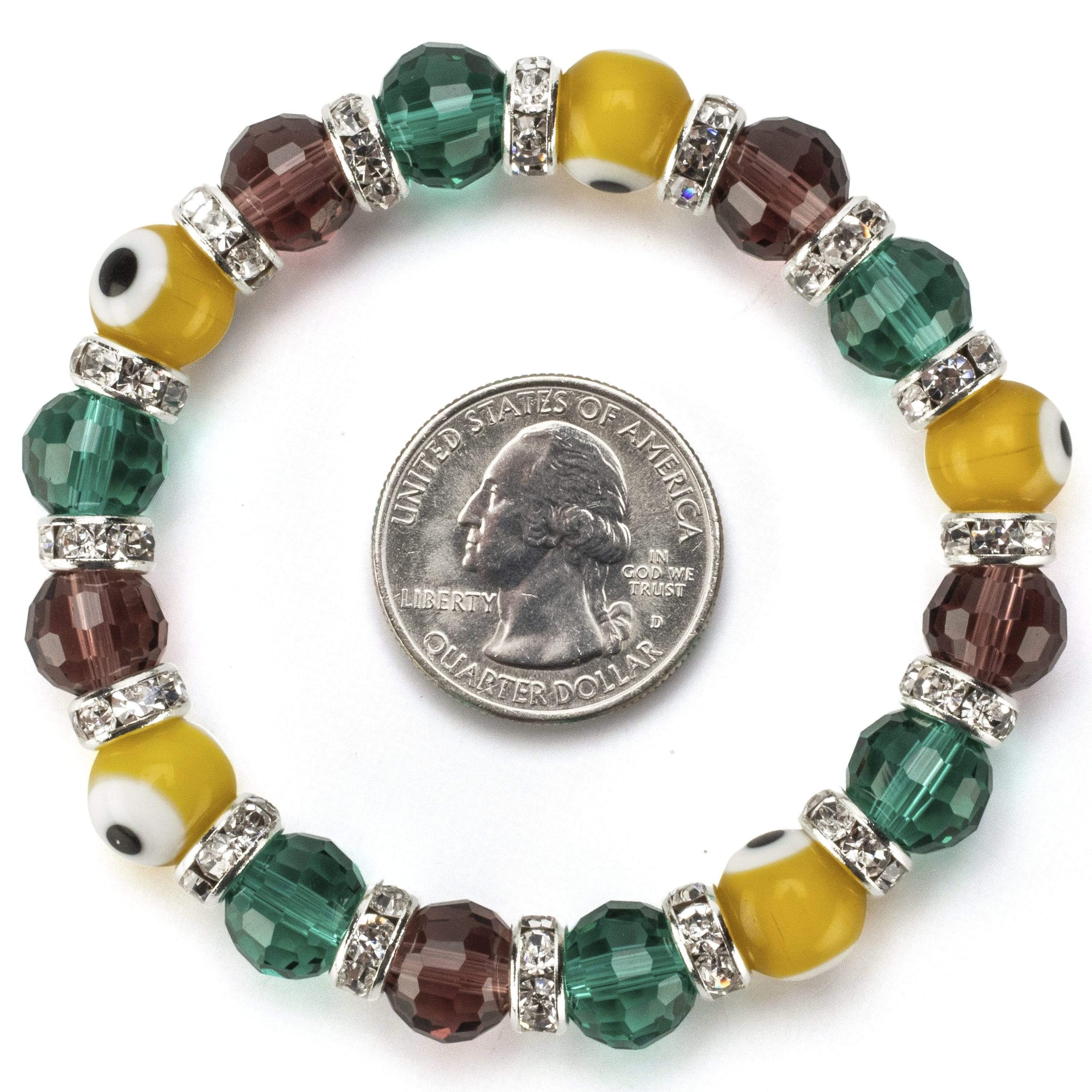 Kalifano Evil Eye Jewelry Multicolor Evil Eye Glass Bracelet with Cubic Zirconia Crystals BLUE-BEE-22