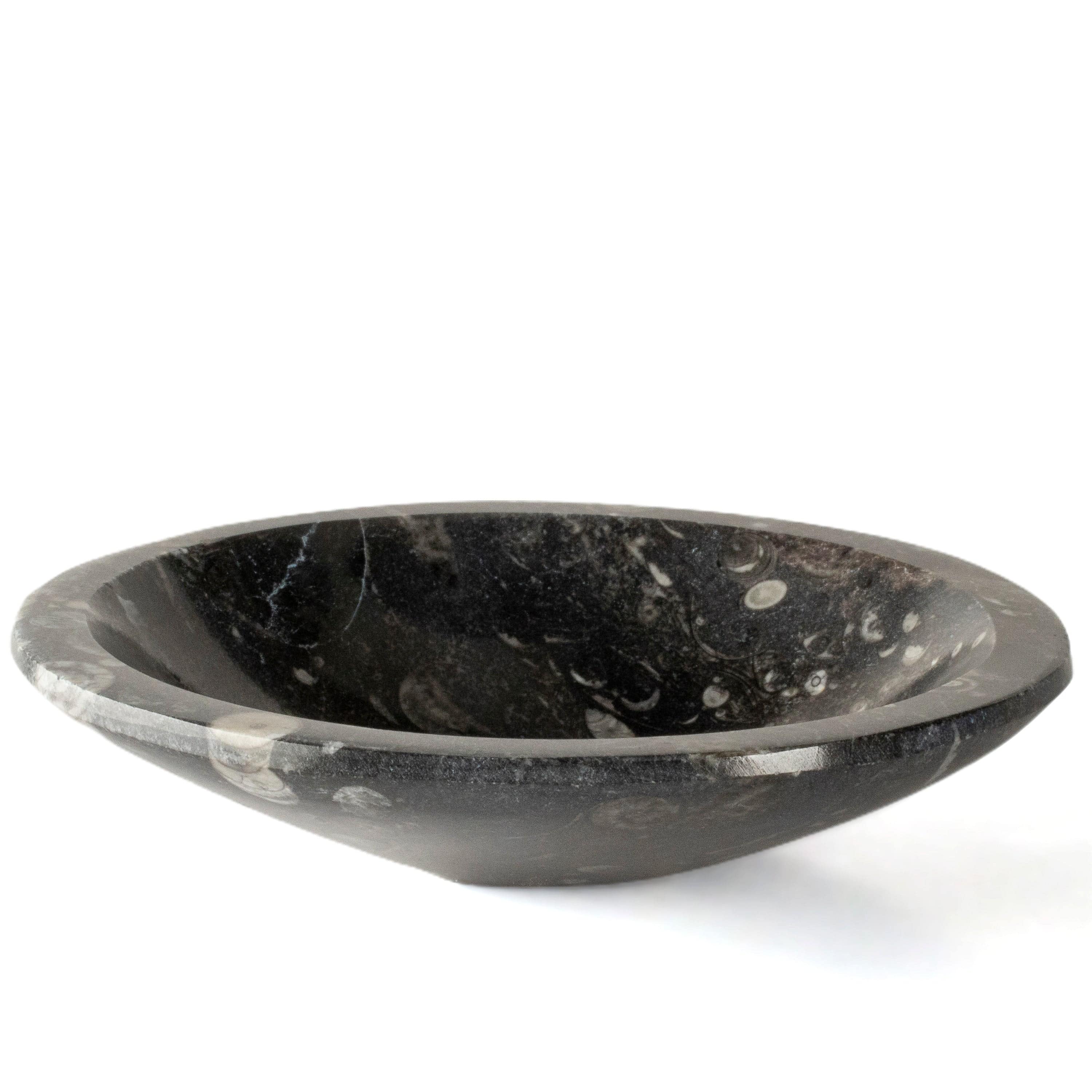 Kalifano Fossils & Minerals Natural Black Orthoceras Bowl from Morocco- 5" BORO100