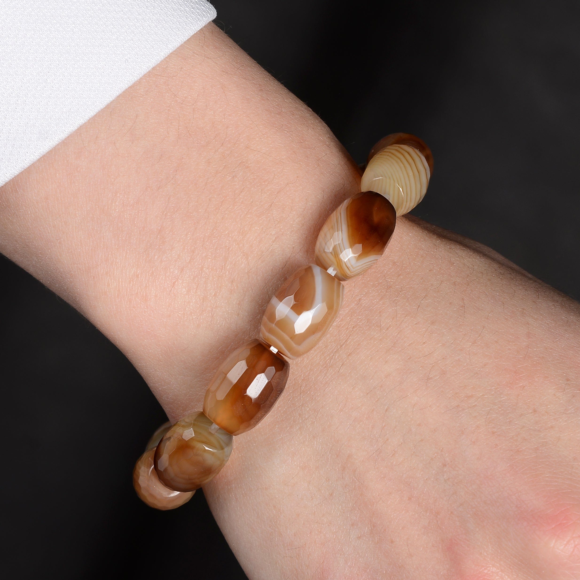 Kalifano Gemstone Bracelets Agate Natural Gemstone Elastic Bracelet GOLD-BGP-060