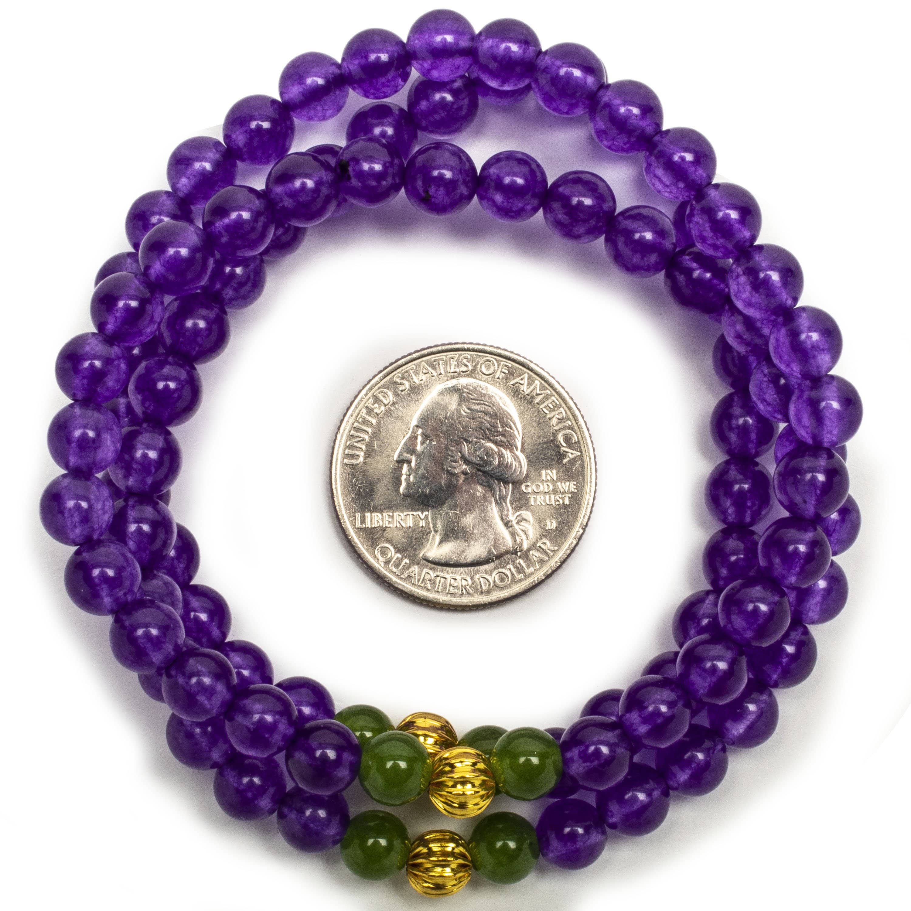 Kalifano Gemstone Bracelets Amethyst 6mm Beads with Aventurine and Gold Color Accent Beads Gemstone Triple Wrap Elastic Bracelet WHITE-BGI3-040