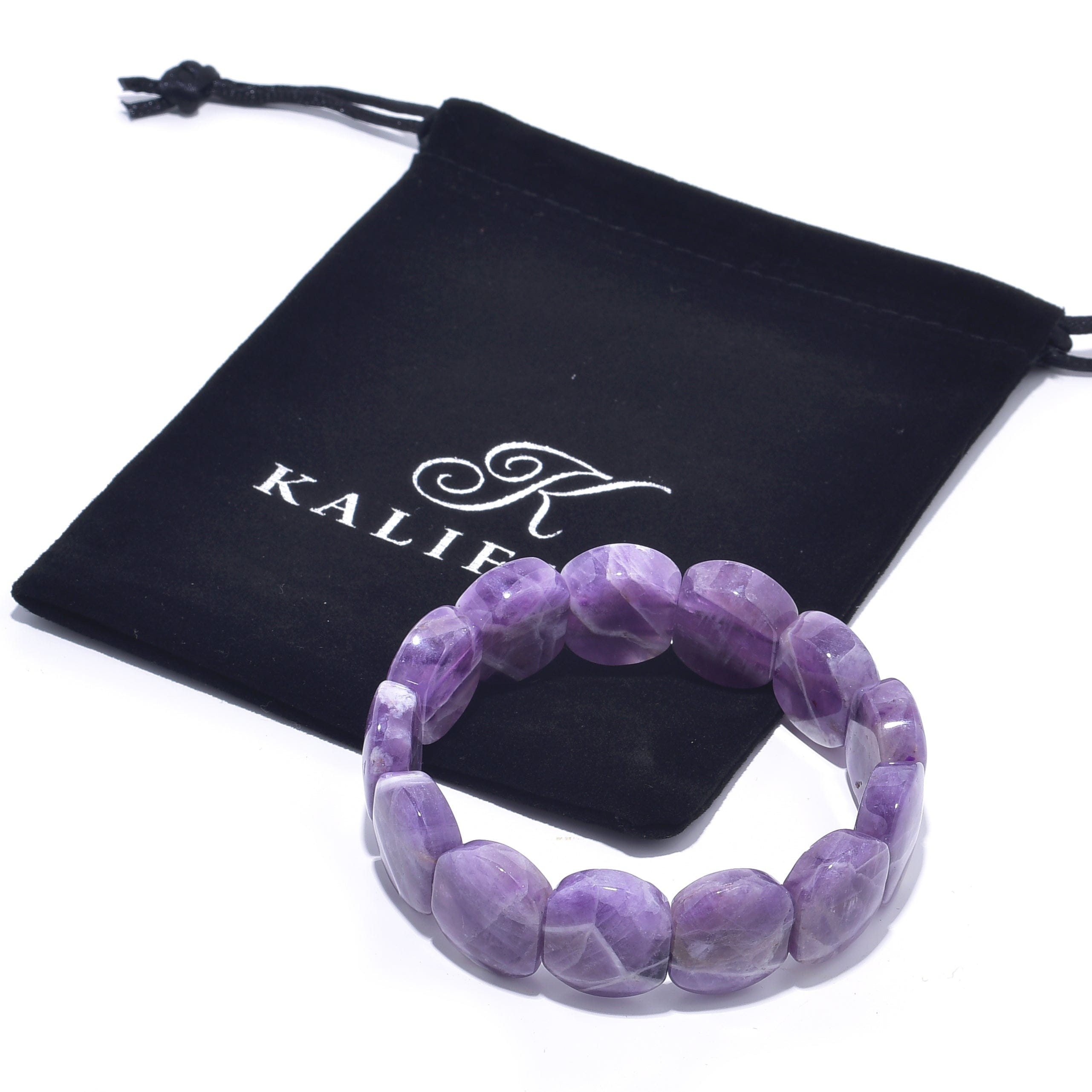 Kalifano Gemstone Bracelets Amethyst Natural Gemstone Elastic Bracelet BLACK-BGP-031