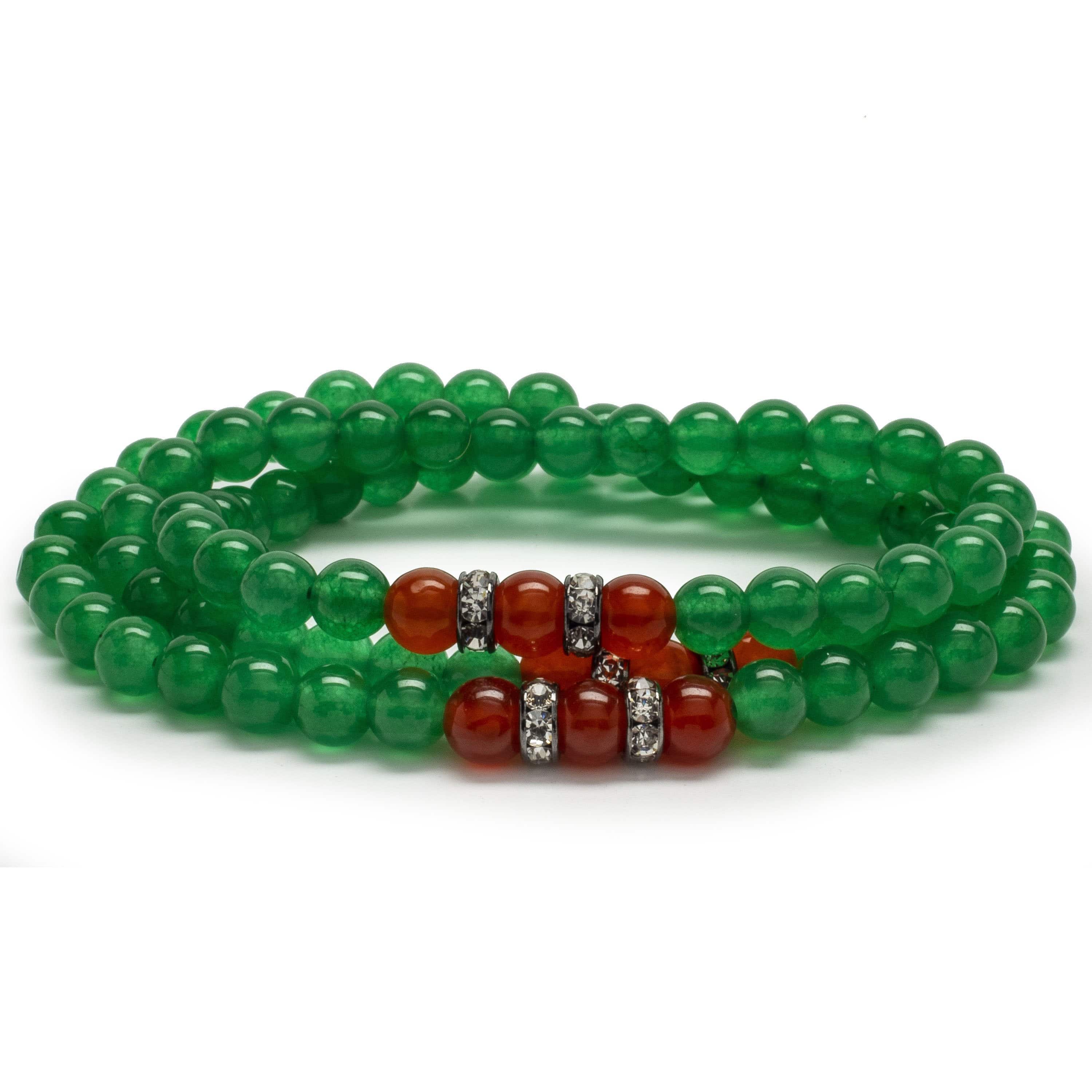 Kalifano Gemstone Bracelets Aventurine 6mm Beads with Carnelian and Silver Color Crystal Accent Beads Triple Wrap Elastic Gemstone Bracelet WHITE-BGI3-055