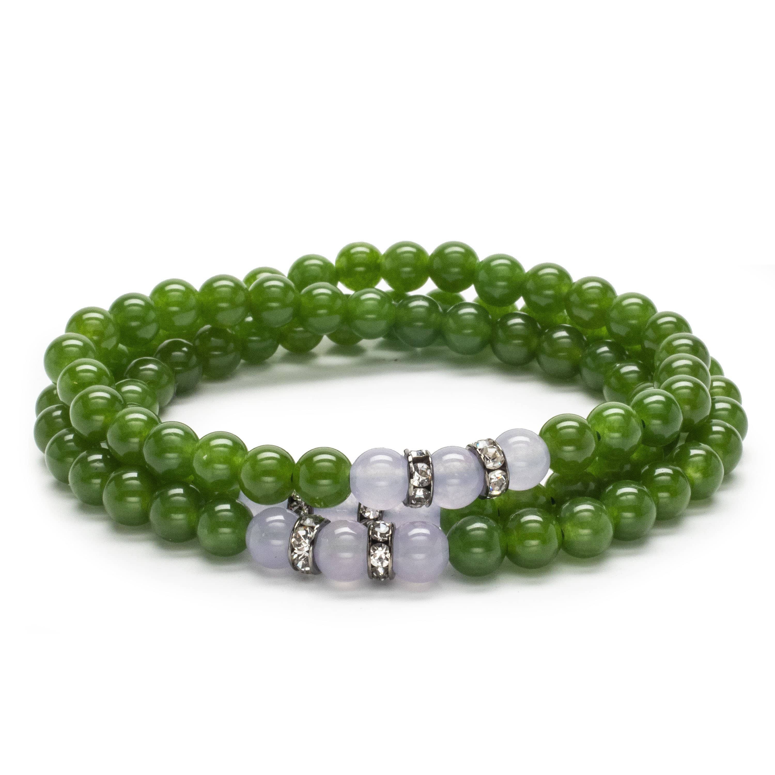 Kalifano Gemstone Bracelets Aventurine 6mm Beads with Lavender Agate and Crystal Accent Beads Gemstone Triple Wrap Bracelet WHITE-BGI3-009