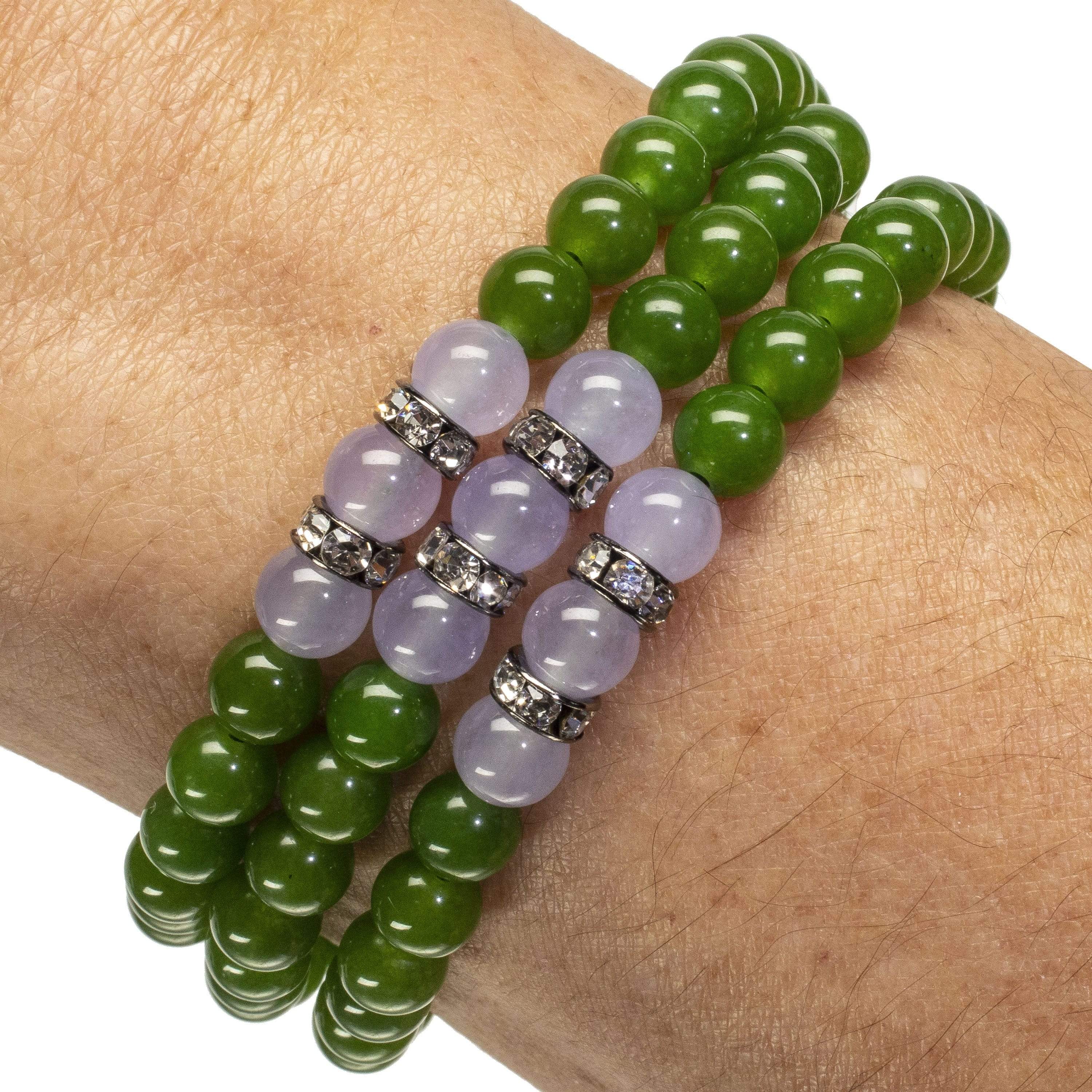 Kalifano Gemstone Bracelets Aventurine 6mm Beads with Lavender Agate and Crystal Accent Beads Gemstone Triple Wrap Bracelet WHITE-BGI3-009