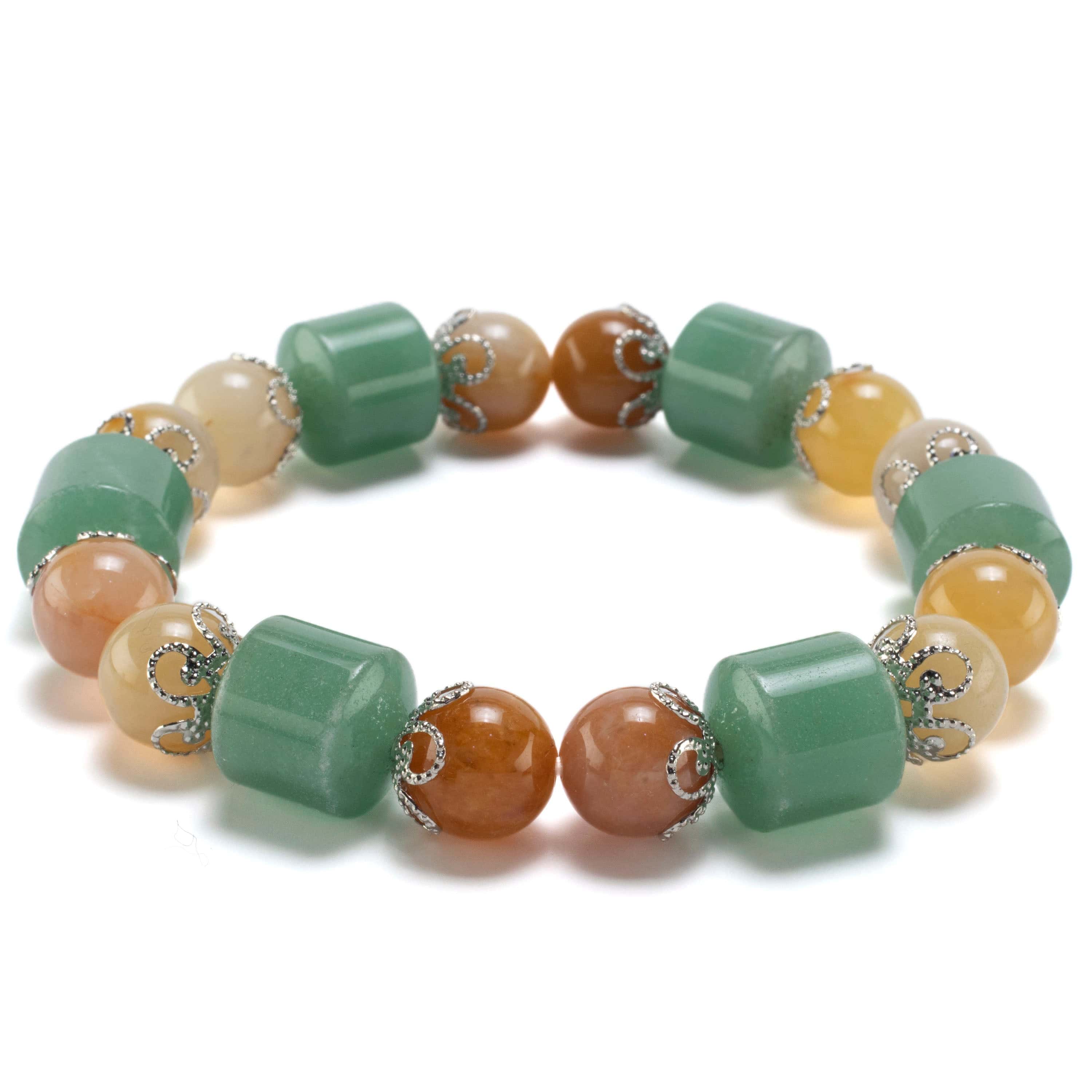 Kalifano Gemstone Bracelets Aventurine and Butter Jade with Flower Design Accents Gemstone Elastic Bracelet BLUE-BGP-021