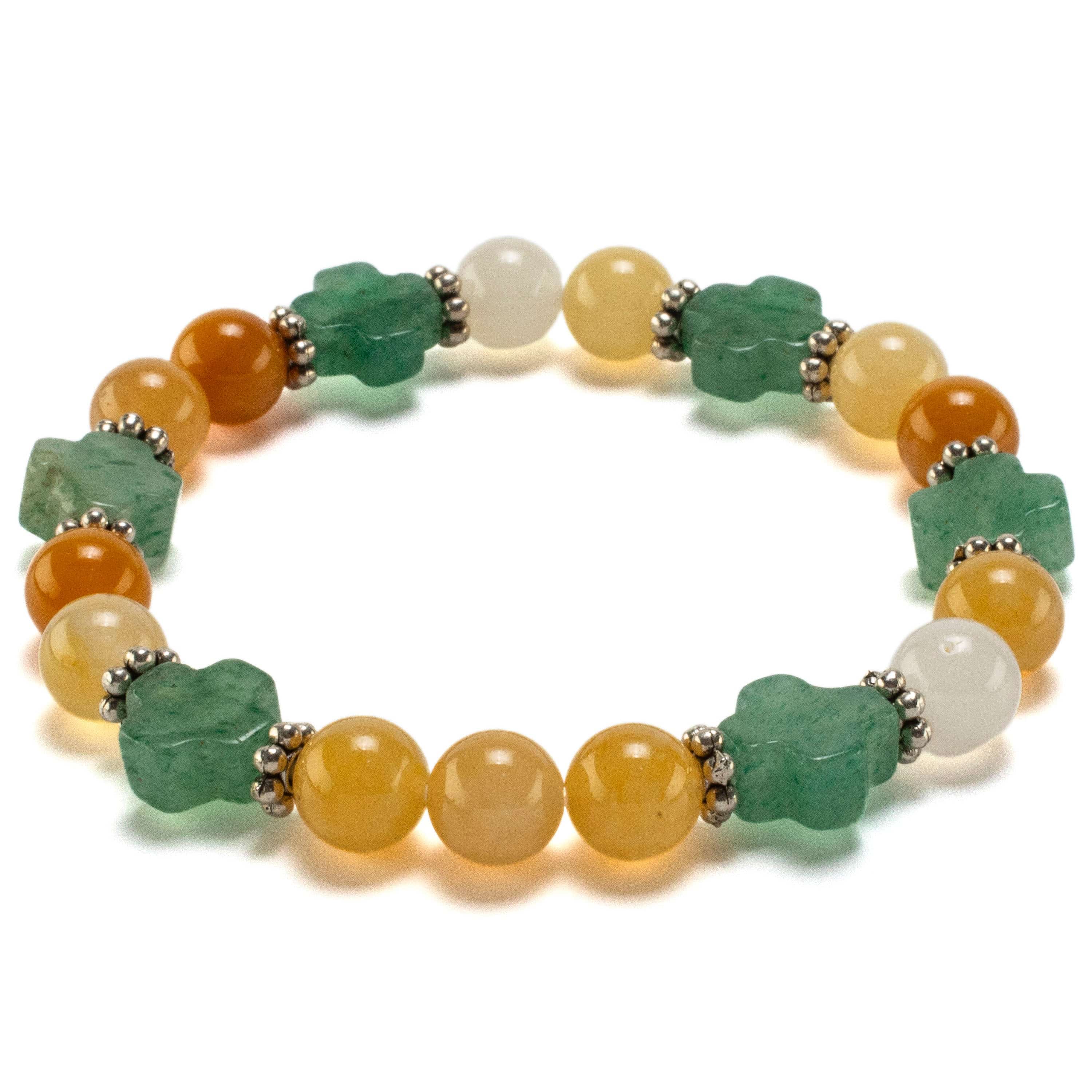 Kalifano Gemstone Bracelets Aventurine Cross and Round Butter Jade with Accent Beads Gemstone Elastic Bracelet BLUE-BGP-037