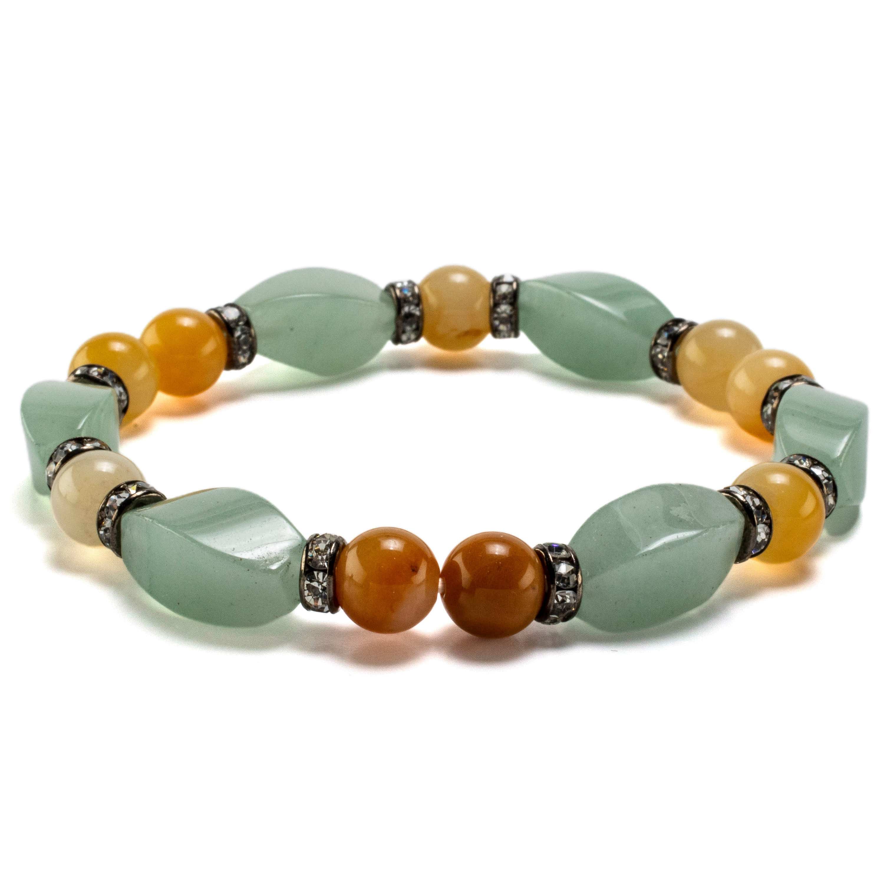 Kalifano Gemstone Bracelets Aventurine Twisted Bead and Round Butter Jade with Crystal Accent Beads Gemstone Elastic Bracelet BLUE-BGP-019