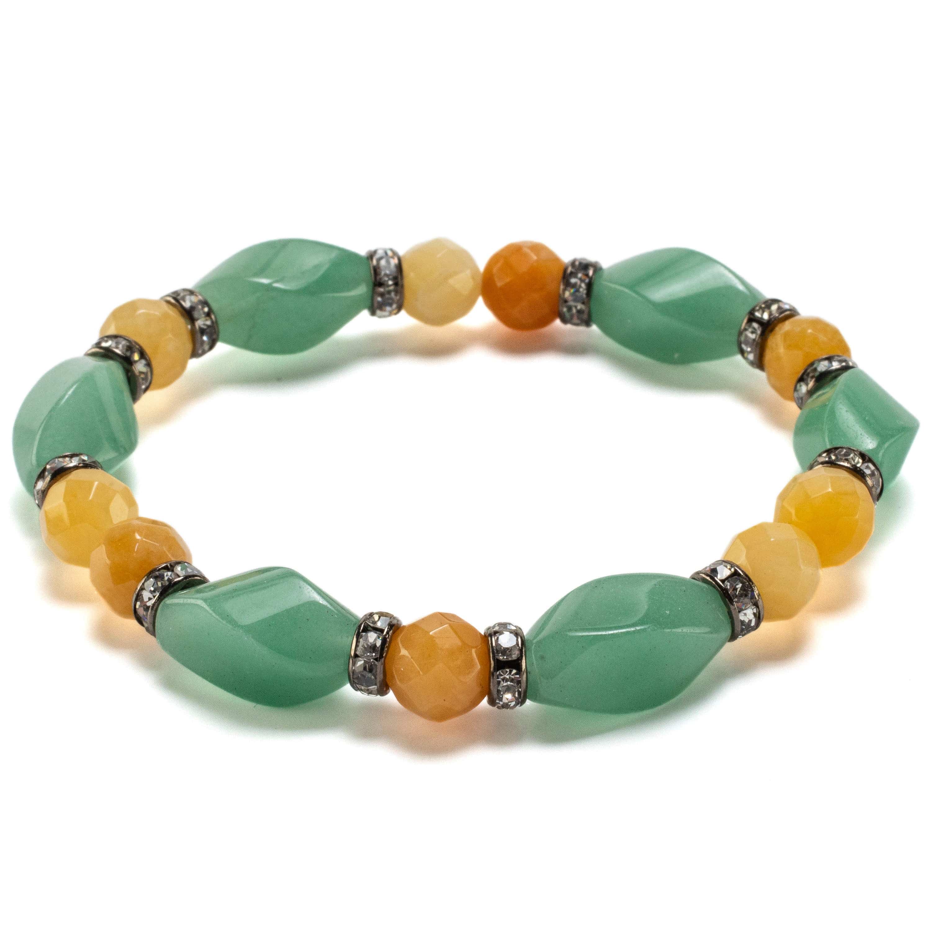 Kalifano Gemstone Bracelets Aventurine Twisted Bead and Round Faceted Butter Jade with Crystal Accent Beads Gemstone Elastic Bracelet BLUE-BGP-020