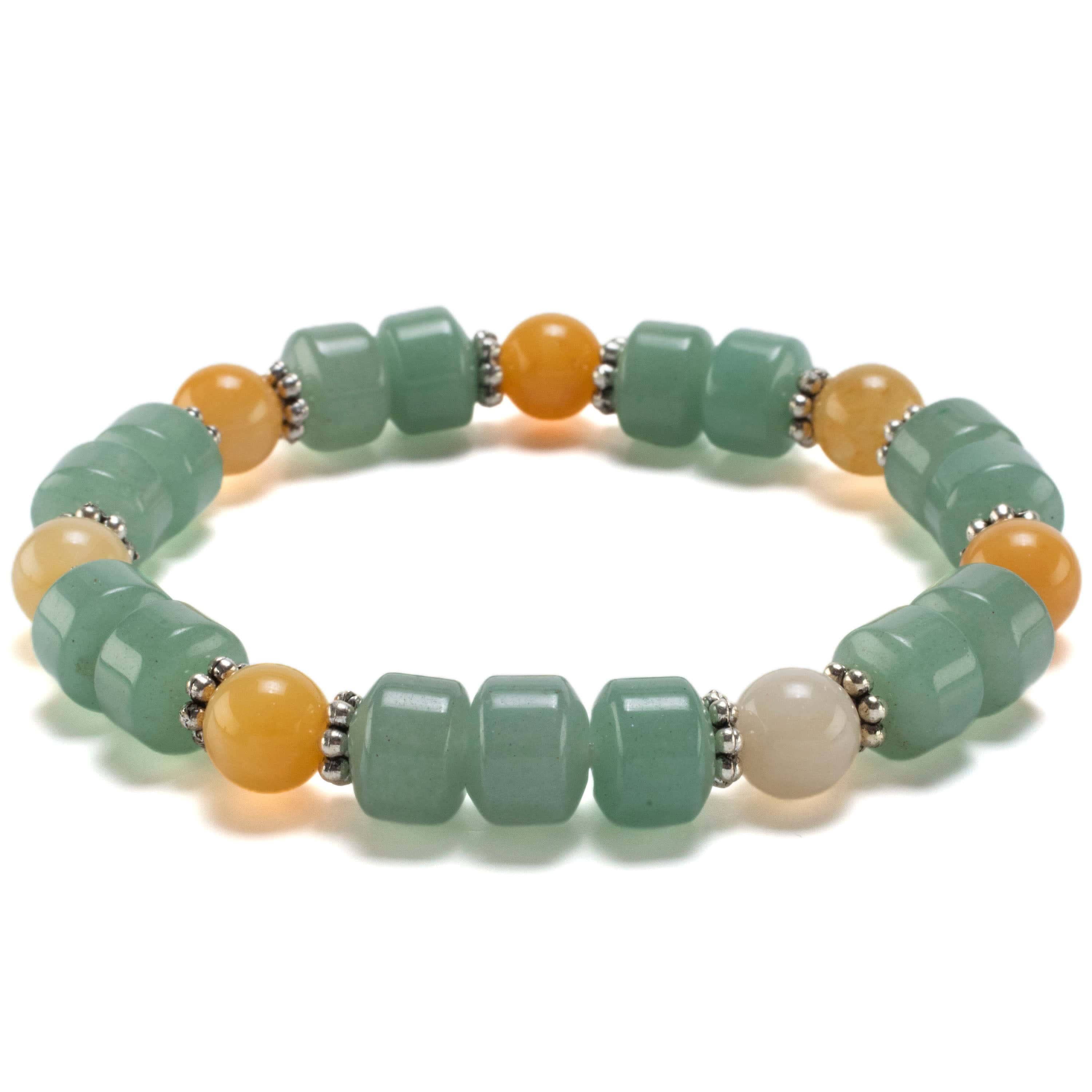 Kalifano Gemstone Bracelets Aventurine Wheel Shaped Bead and Round Butter Jade with Crystal Accent Beads Gemstone Elastic Bracelet BLUE-BGP-014