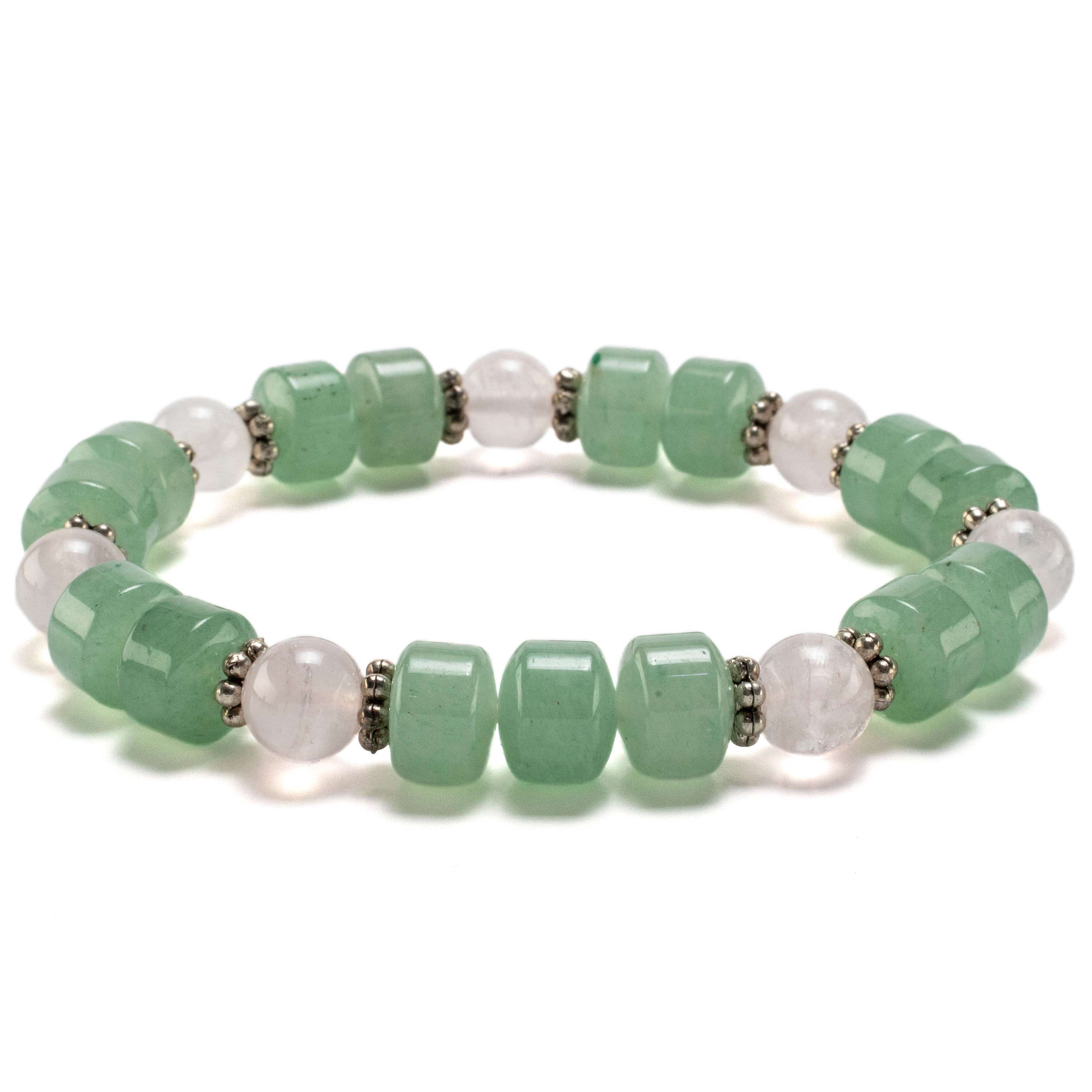 Kalifano Gemstone Bracelets Aventurine Wheel Shaped Beads and Round Rose Quartz with Accent Beads Gemstone Elastic Bracelet BLUE-BGP-036