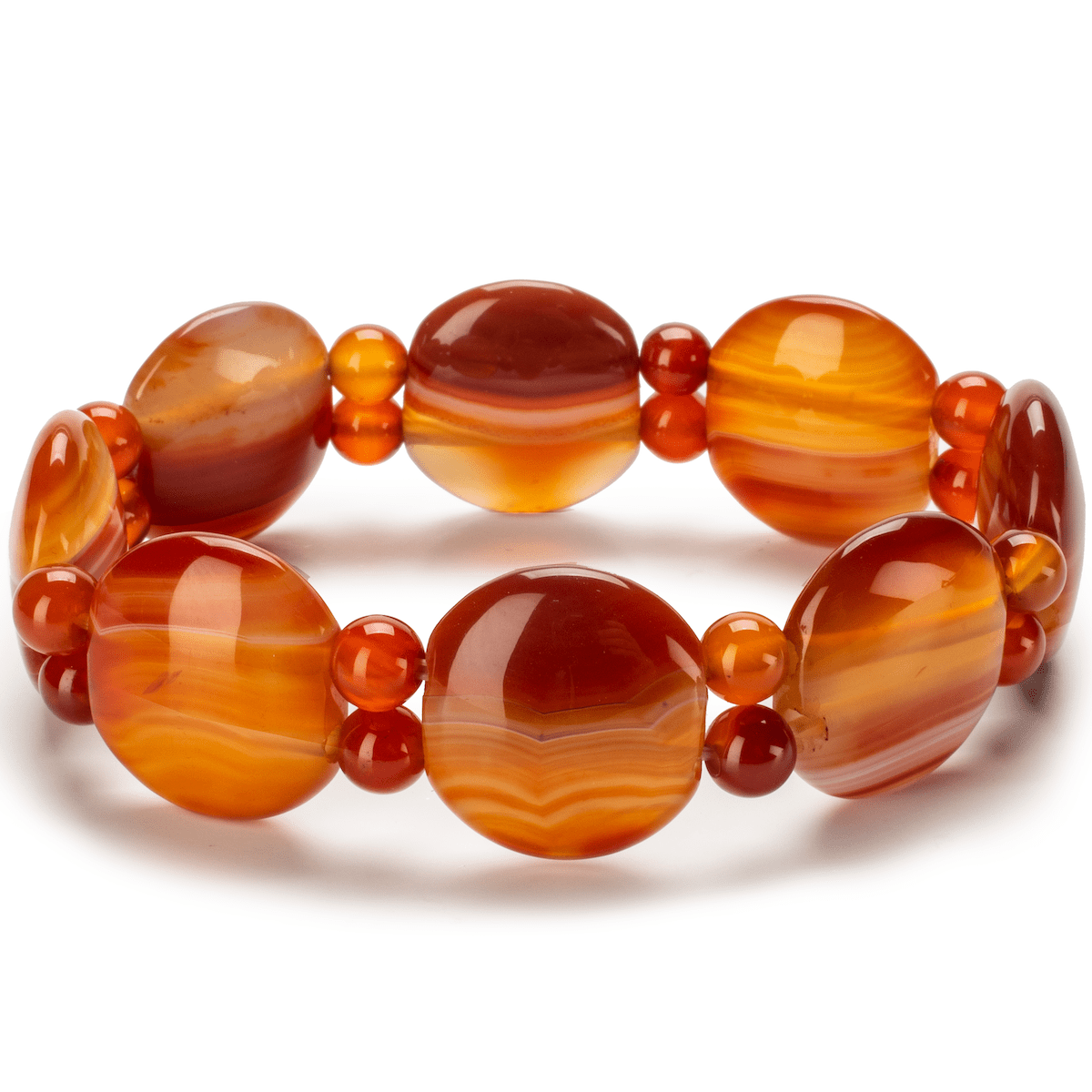 Kalifano Gemstone Bracelets Banded Carnelian Gemstone Elastic Bracelet RED-BGP-013