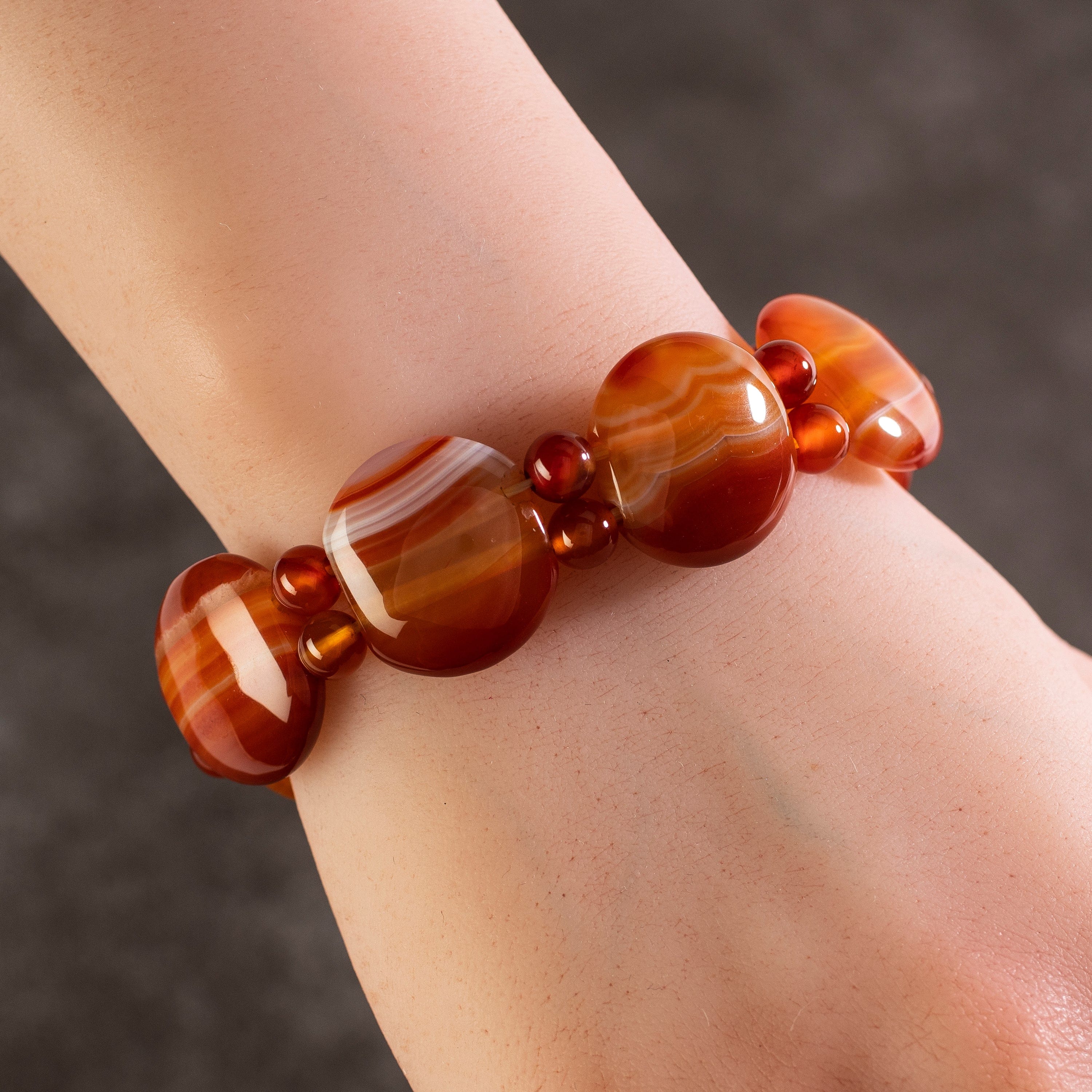 Kalifano Gemstone Bracelets Banded Carnelian Gemstone Elastic Bracelet RED-BGP-013