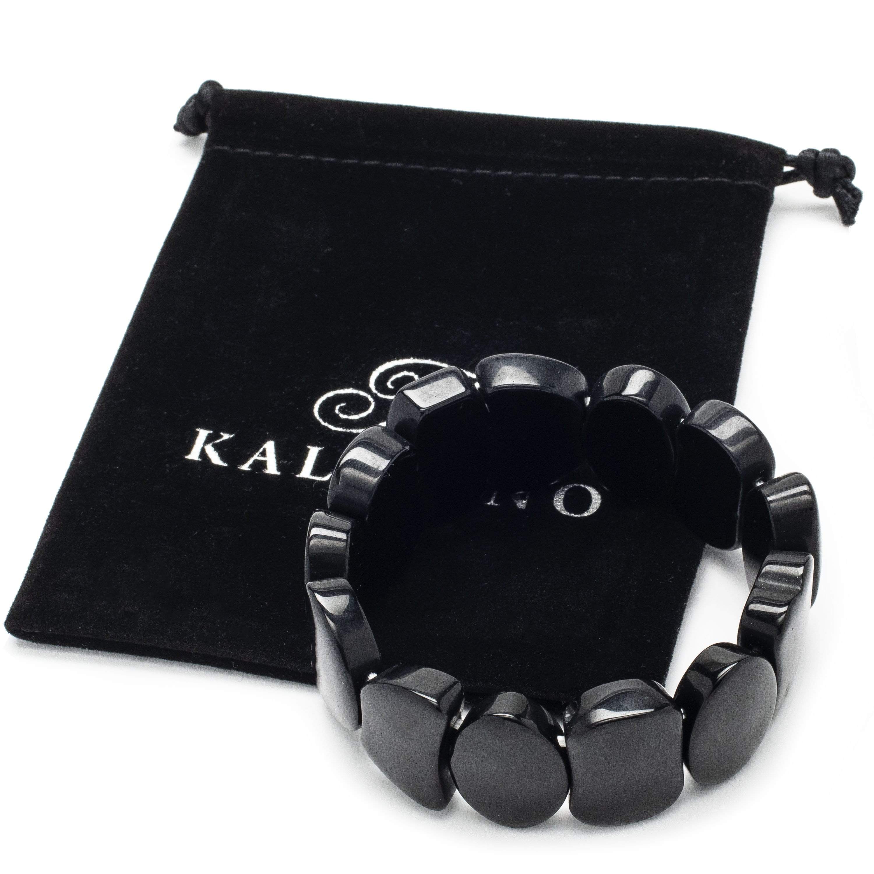 Kalifano Gemstone Bracelets Black Agate Stretch Natural Gemstone Bracelet GOLD-BGP-012