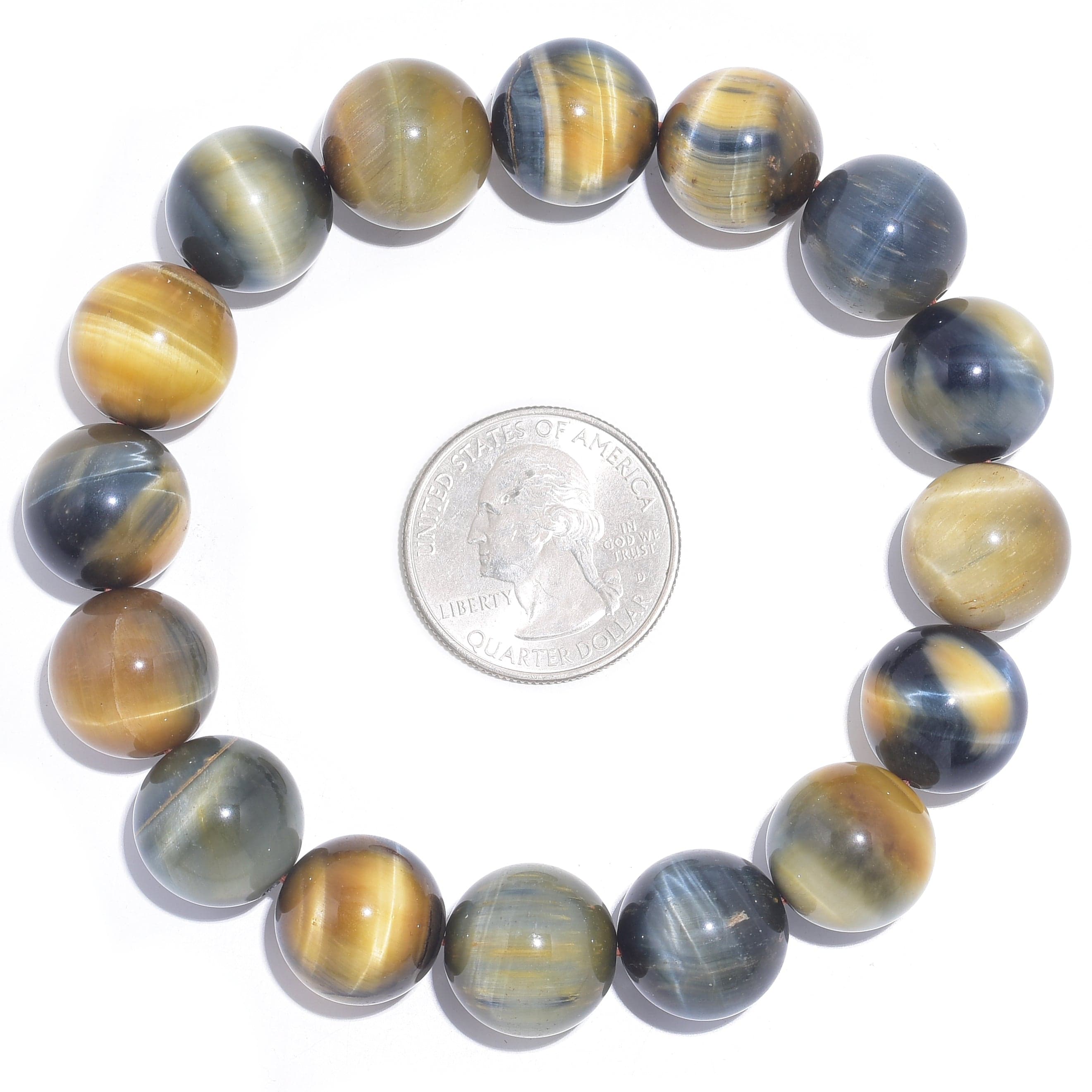 Kalifano Gemstone Bracelets Blue and Yellow Tiger Eye Natural Gemstone Bead Elastic Bracelet BLACK-BGP-032