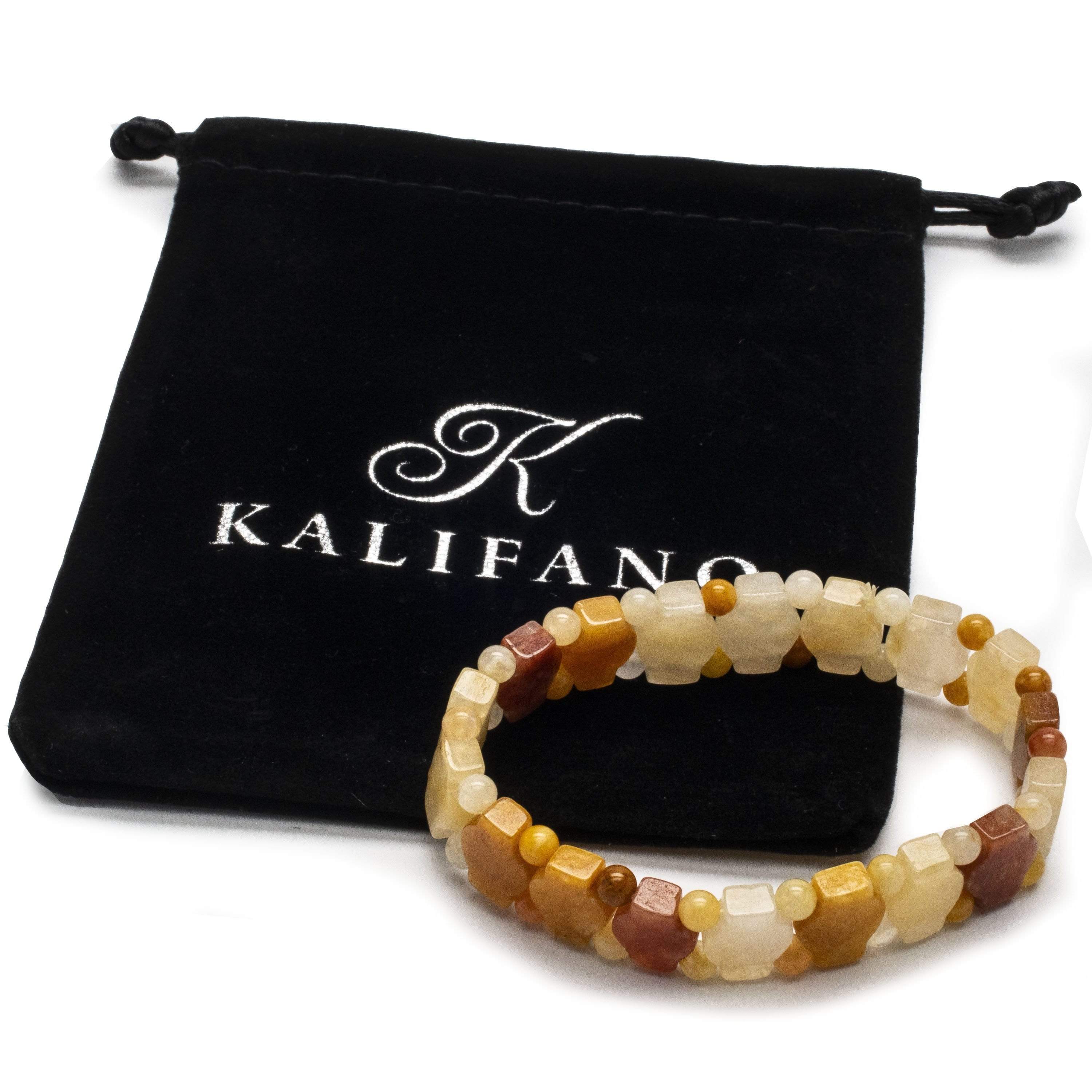 Kalifano Gemstone Bracelets Butter Jade Gemstone Elastic Bracelet RED-BGP-025