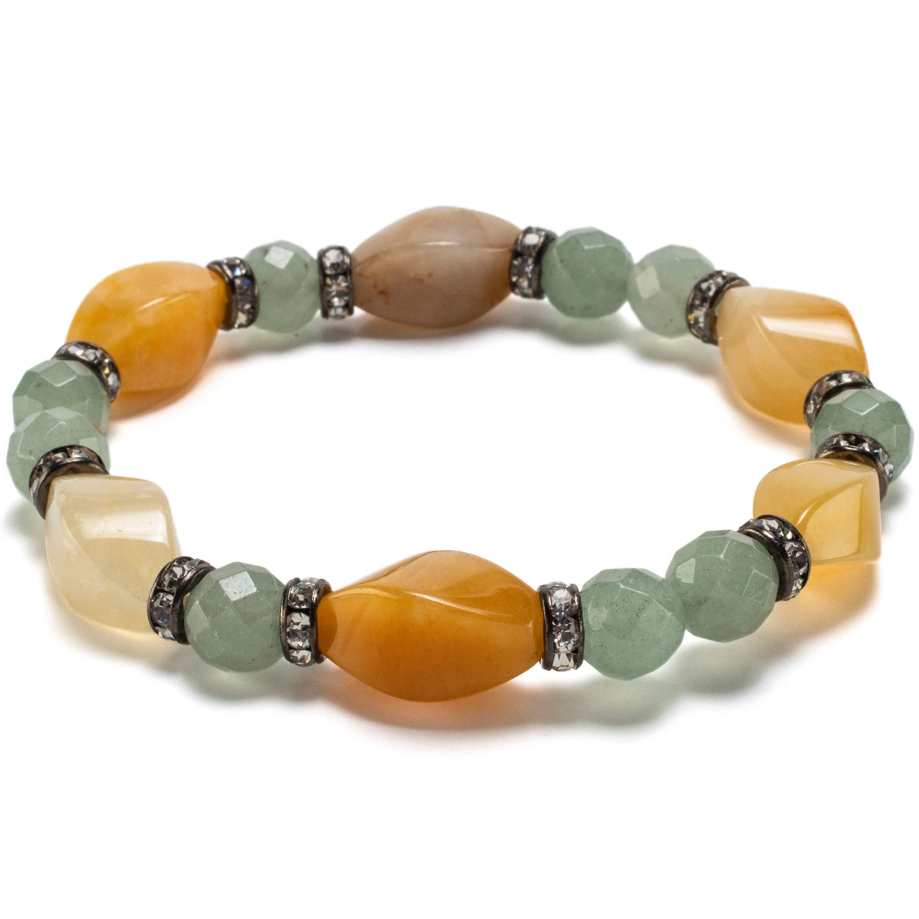 Kalifano Gemstone Bracelets Butter Jade Twisted Bead and Round Faceted Aventurine with Crystal Accent Beads Gemstone Elastic Bracelet BLUE-BGP-038