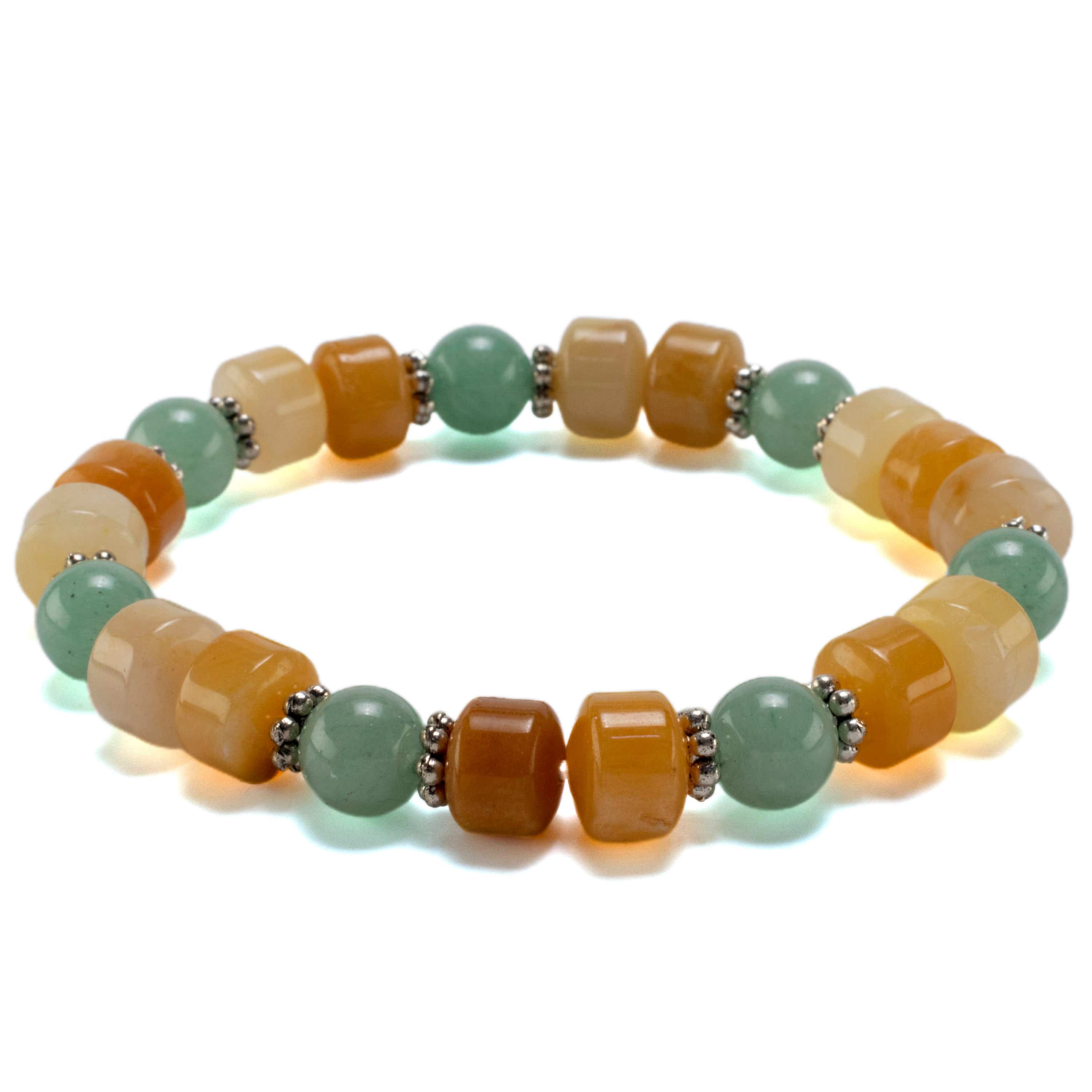 Kalifano Gemstone Bracelets Butter Jade Wheel Shaped Bead and Round Aventurine with Crystal Accent Beads Gemstone Elastic Bracelet BLUE-BGP-017