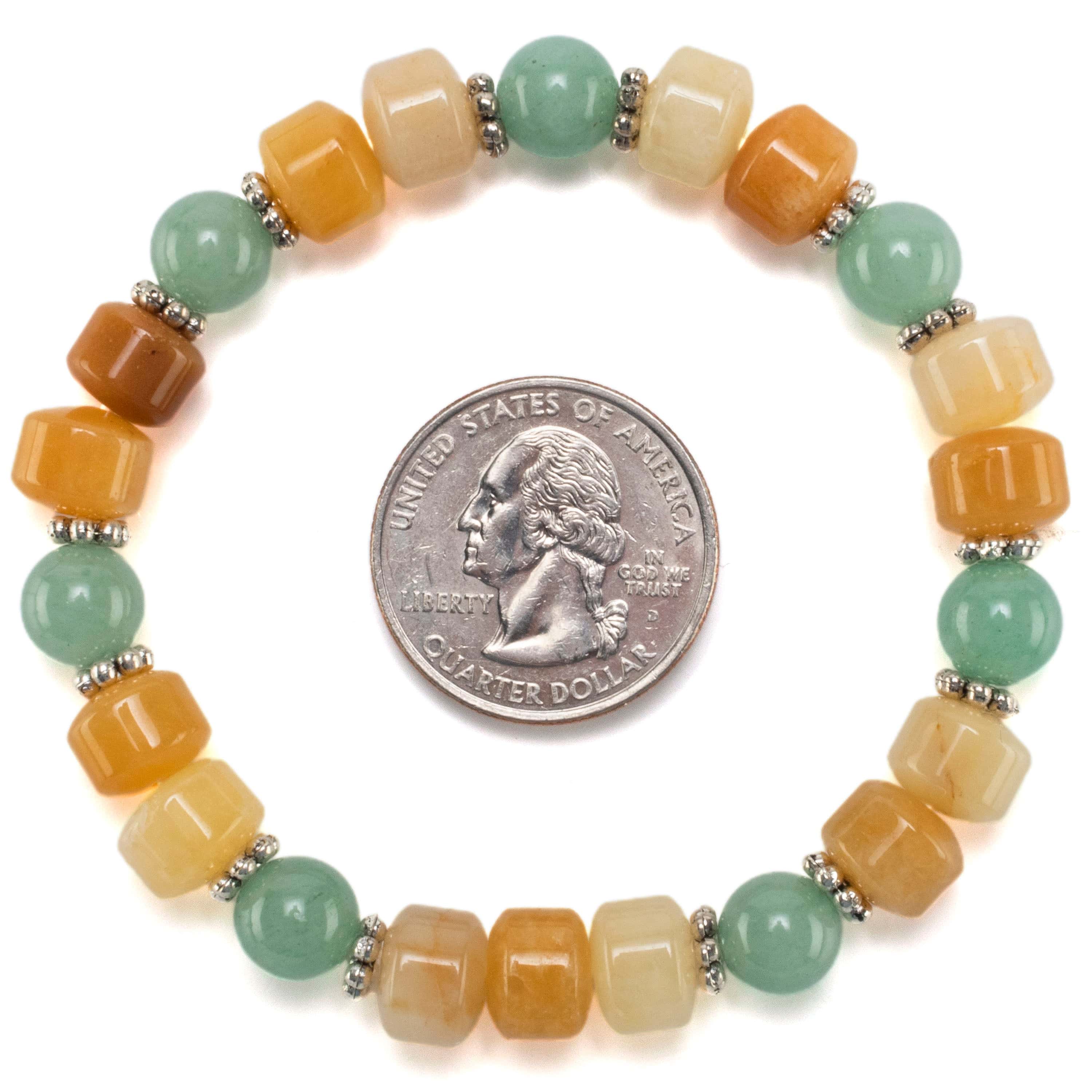 Kalifano Gemstone Bracelets Butter Jade Wheel Shaped Bead and Round Aventurine with Crystal Accent Beads Gemstone Elastic Bracelet BLUE-BGP-017