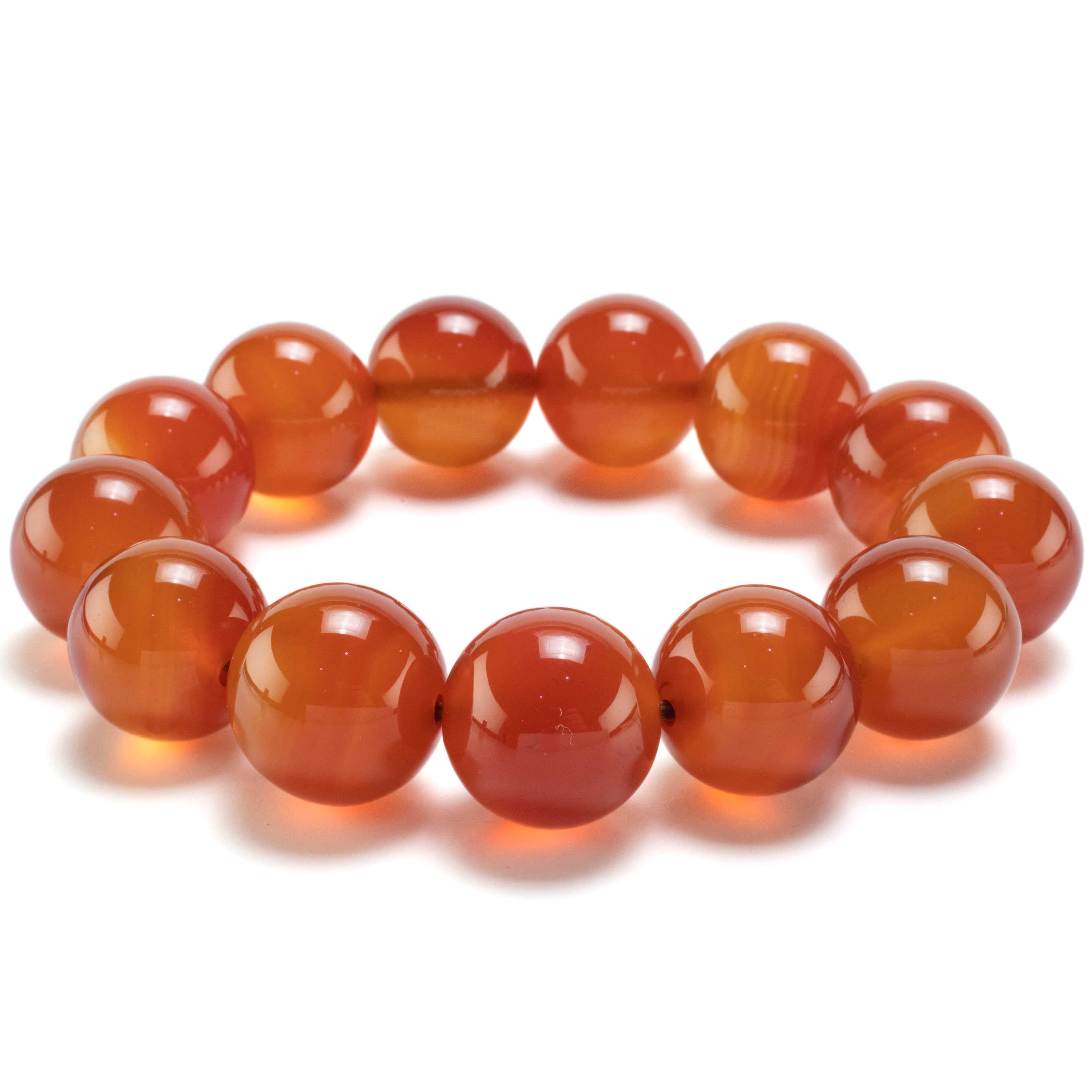 Kalifano Gemstone Bracelets Carnelian 16mm Round Bead Gemstone Elastic Bracelet BLUE-BGP-003