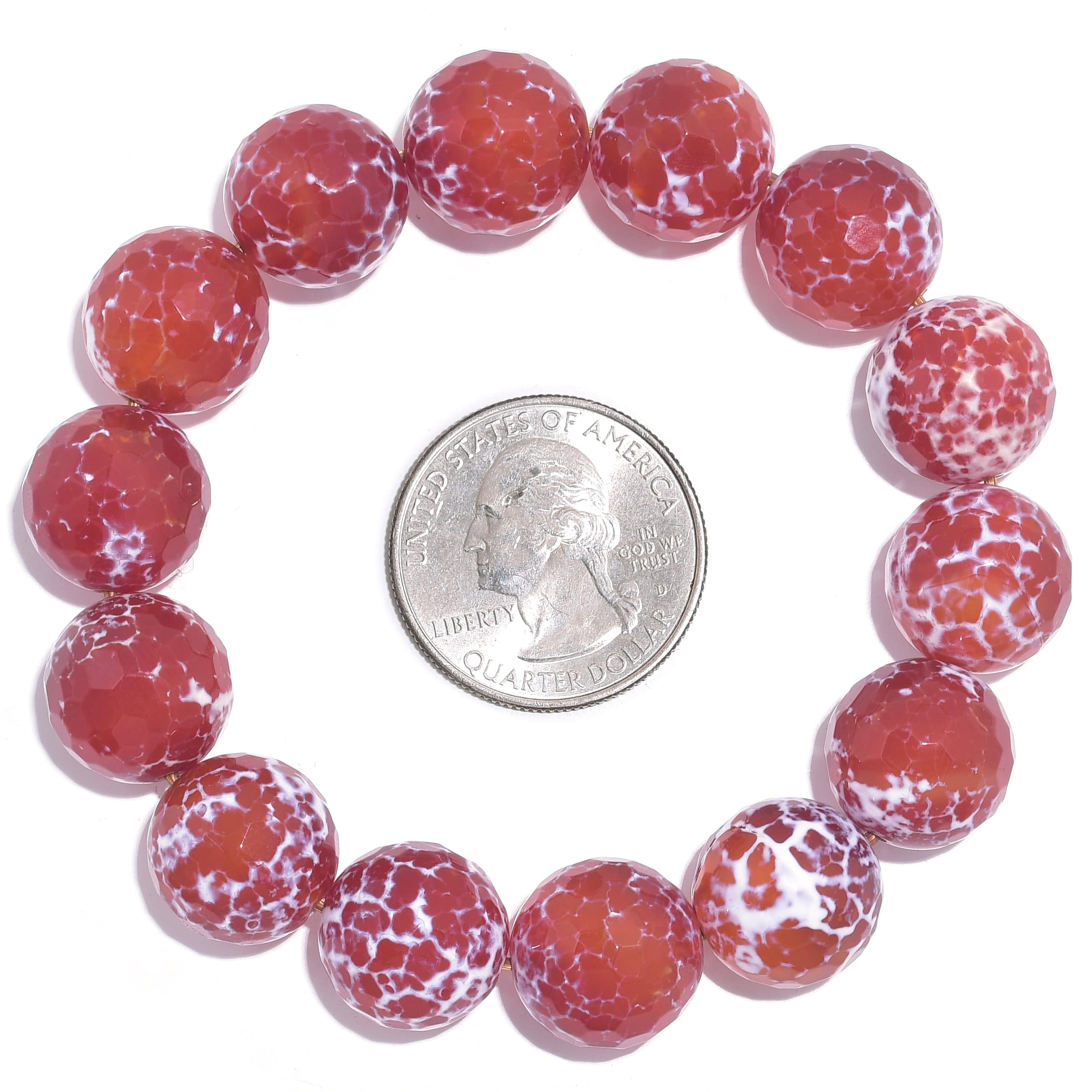 Kalifano Gemstone Bracelets Carnelian Faceted Natural Gemstone Large Bead Elastic Bracelet GOLD-BGP-061