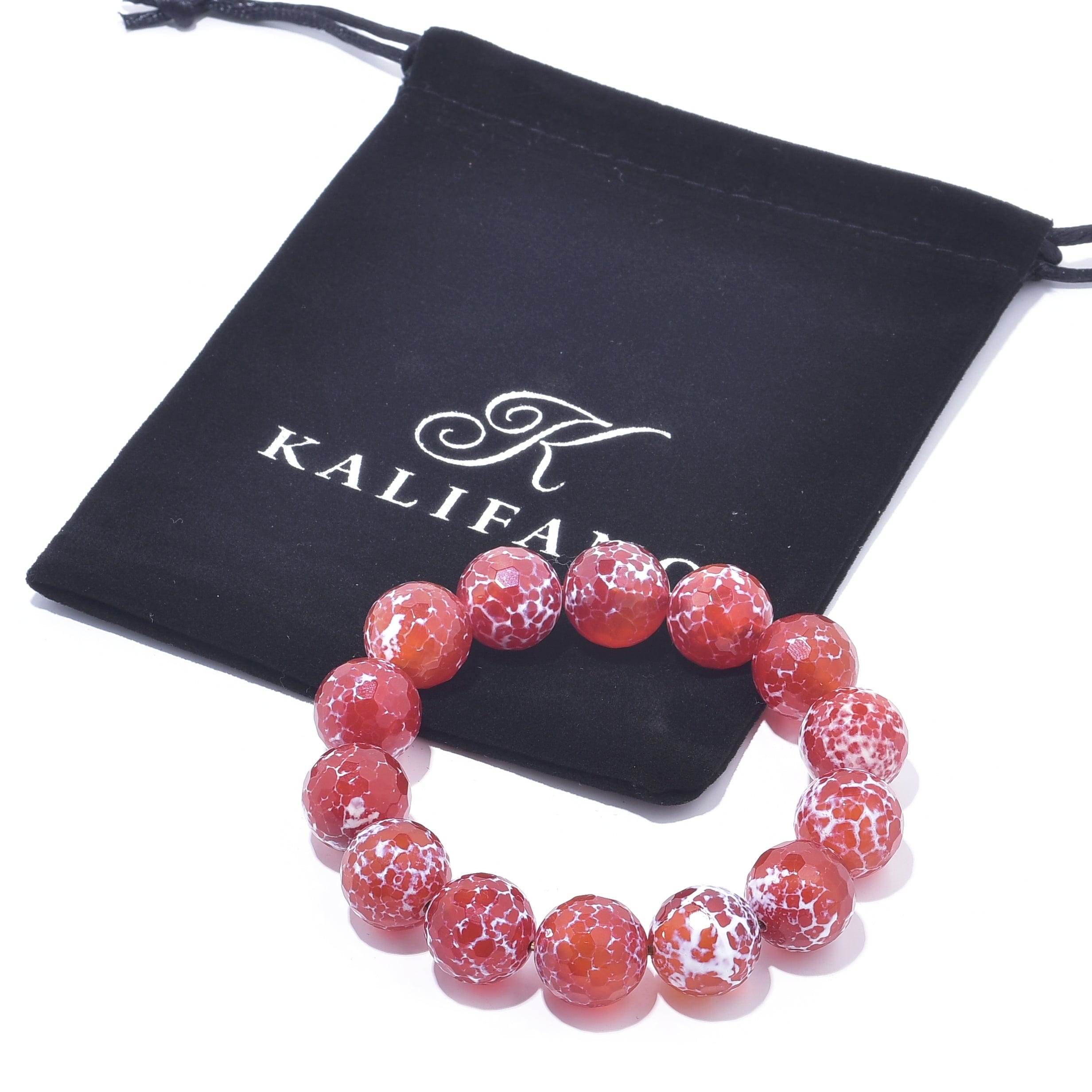 Kalifano Gemstone Bracelets Carnelian Faceted Natural Gemstone Large Bead Elastic Bracelet GOLD-BGP-061