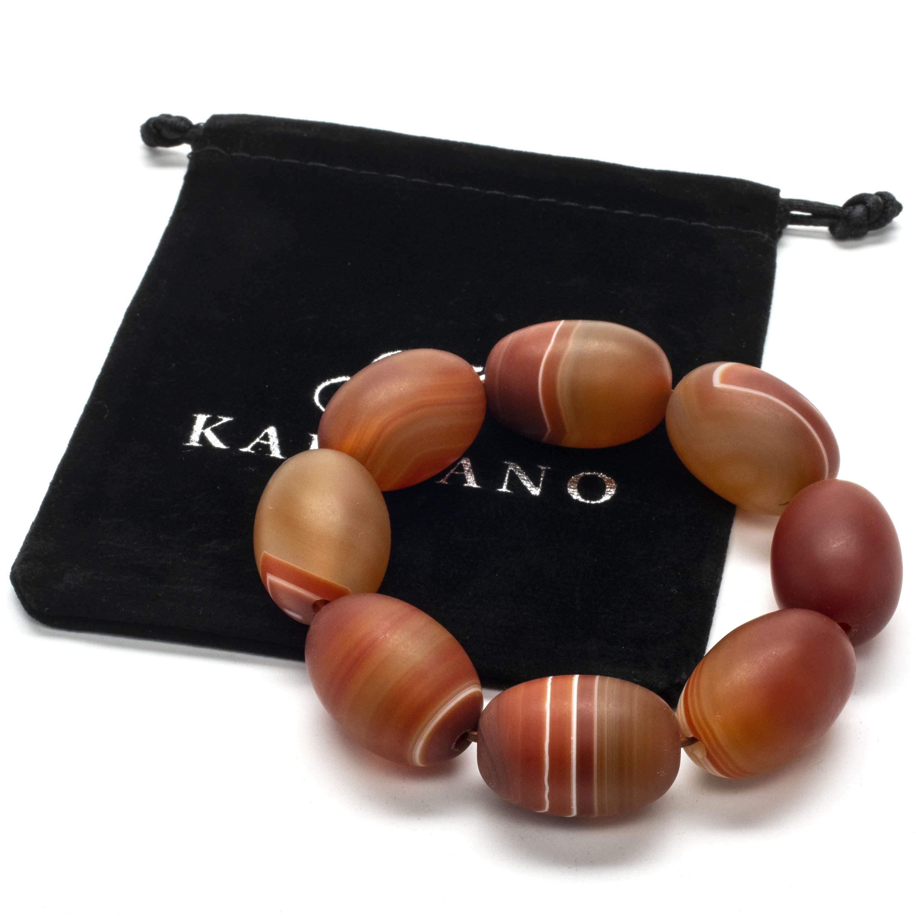 Kalifano Gemstone Bracelets Carnelian Oval Gemstone Elastic Bracelet WHITE-BGP-028