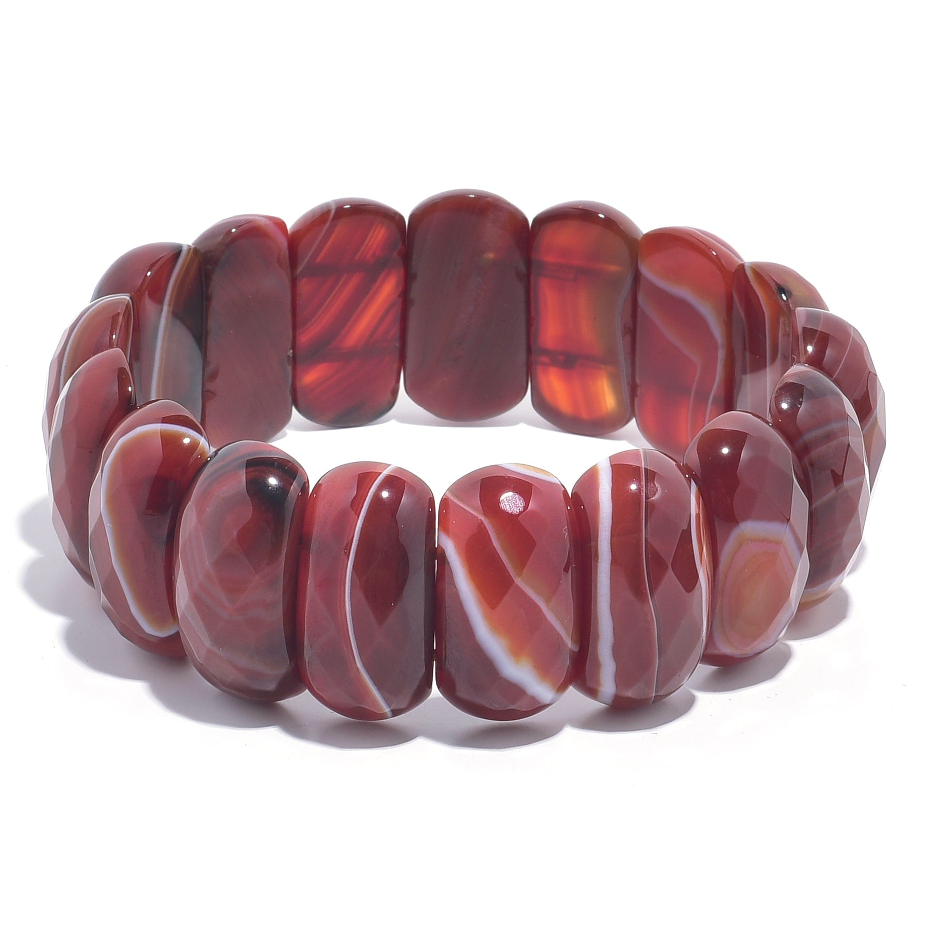 Kalifano Gemstone Bracelets Carnelian Rectangular & Faceted Natural Gemstone Elastic Bracelet PLAT-BGP-019