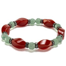 Carnelian Twisted Bead and Round Faceted Aventurine with Crystal Accent Beads Gemstone Elastic Bracelet