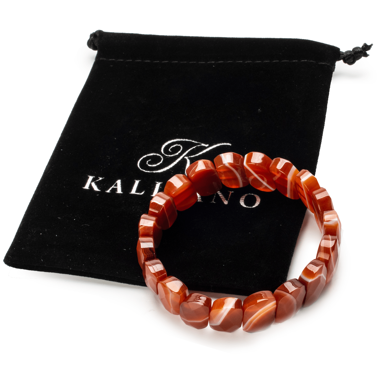 Kalifano Gemstone Bracelets Diagonal Banded Carnelian Gemstone Elastic Bracelet RED-BGP-019