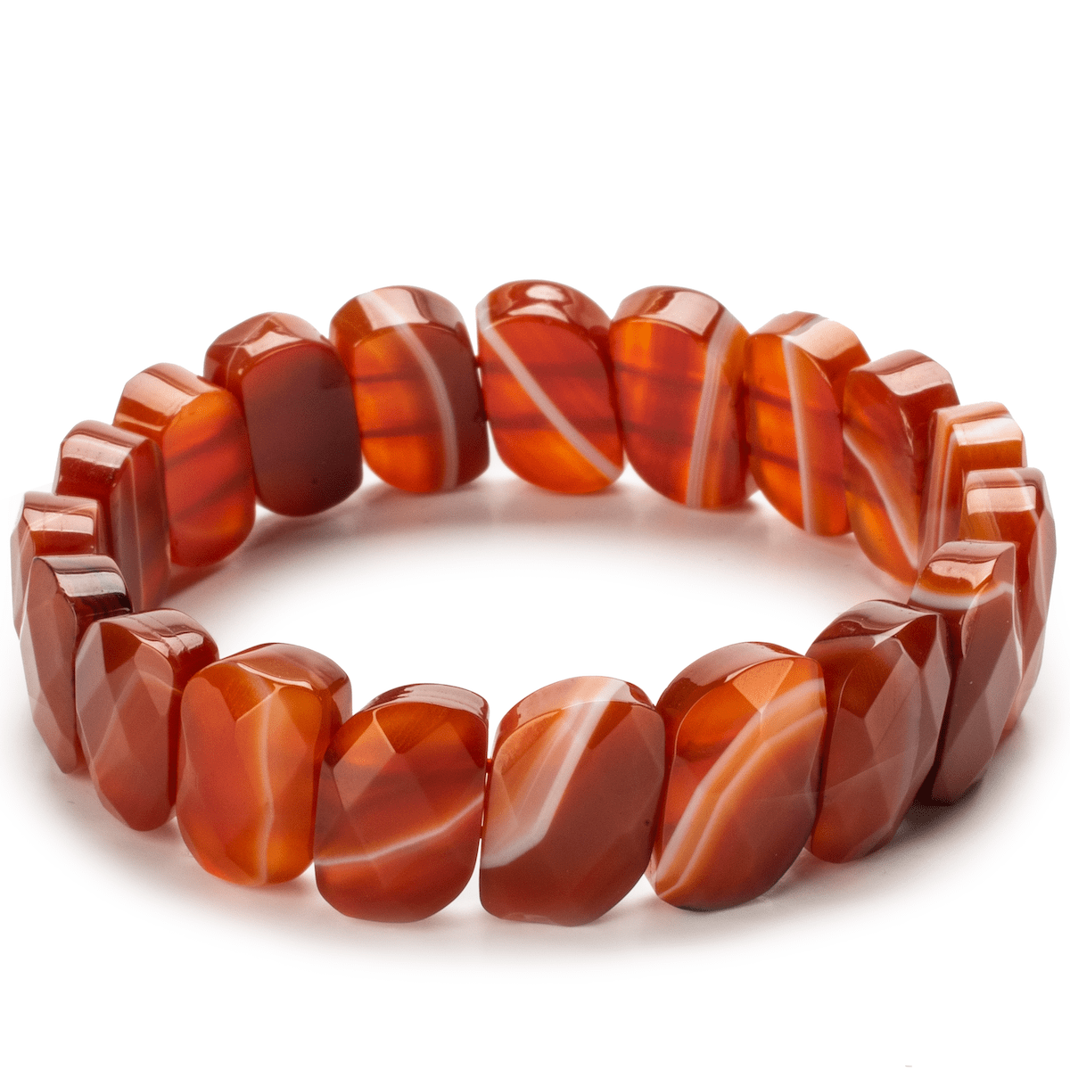 Kalifano Gemstone Bracelets Diagonal Banded Carnelian Gemstone Elastic Bracelet RED-BGP-019