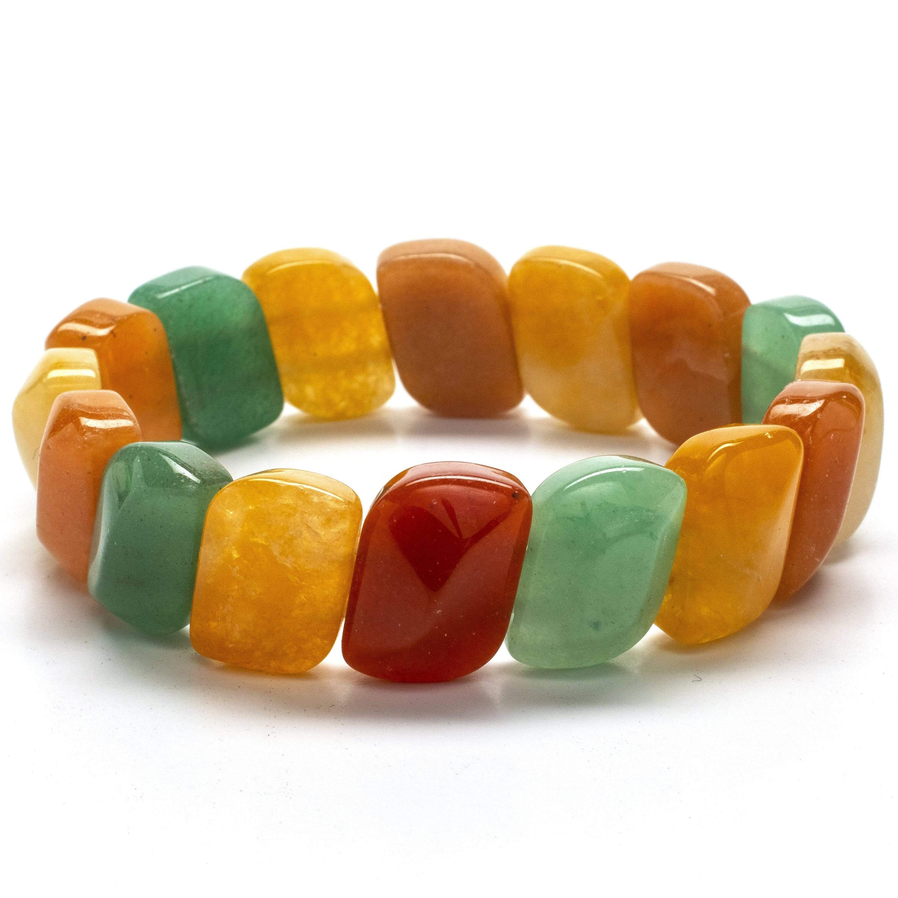 Kalifano Gemstone Bracelets Diagonal Faceted Citrine, Aventurine, and Carnelian Gemstone Elastic Bracelet WHITE-BGP-006